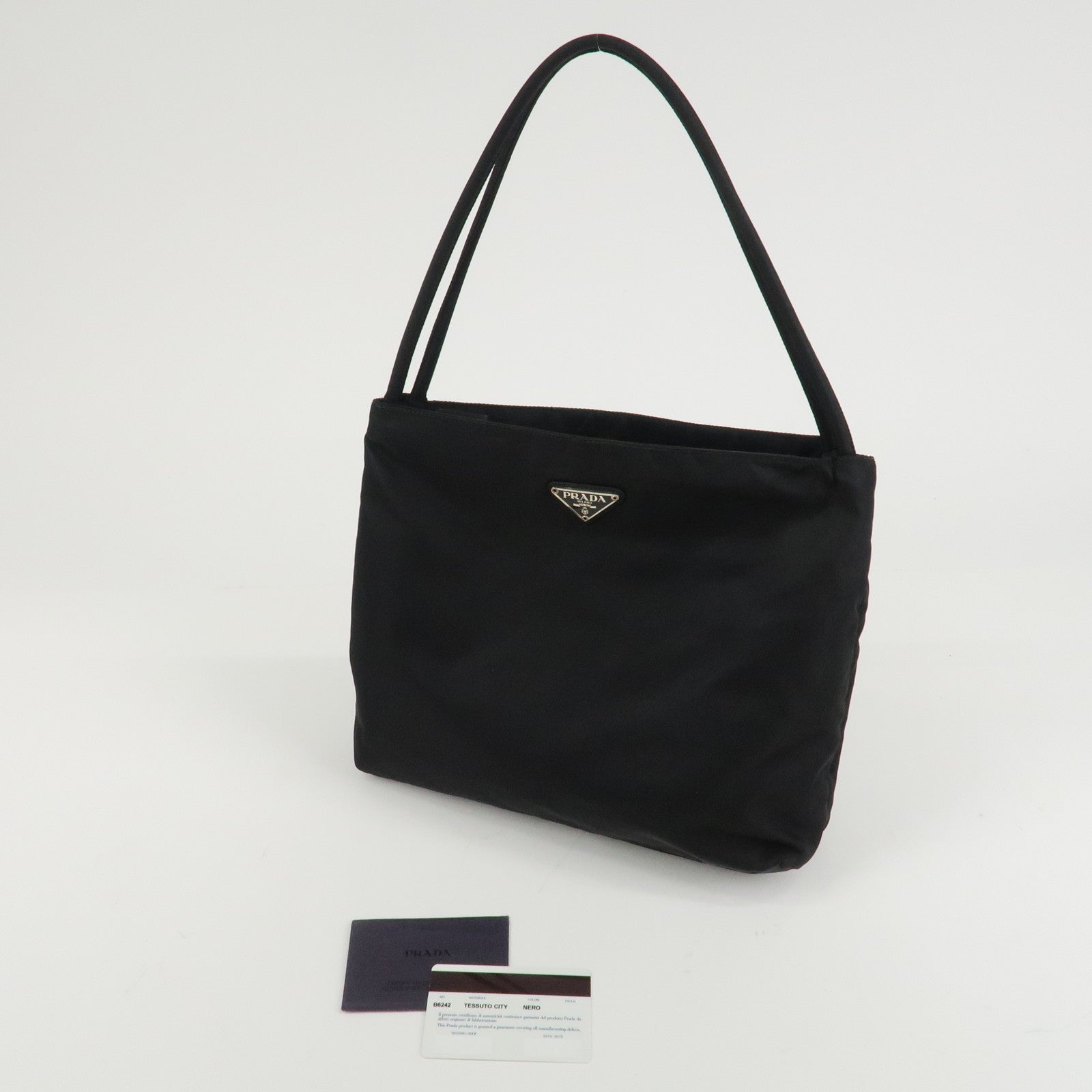 PRADA Logo Nylon Tote Bag Shoulder Bag Hand Bag Black B6242