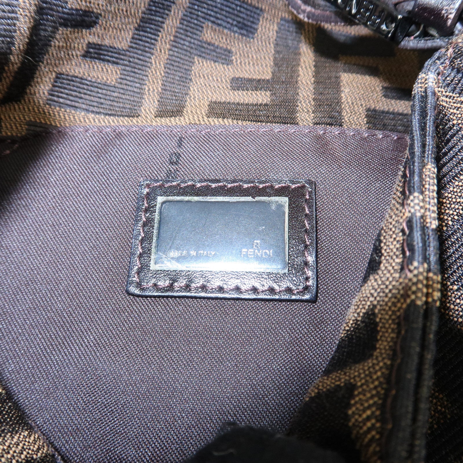 FENDI Mini Mamma Baguette Zucca Shoulder Bag Black Brown 8BR180 Used