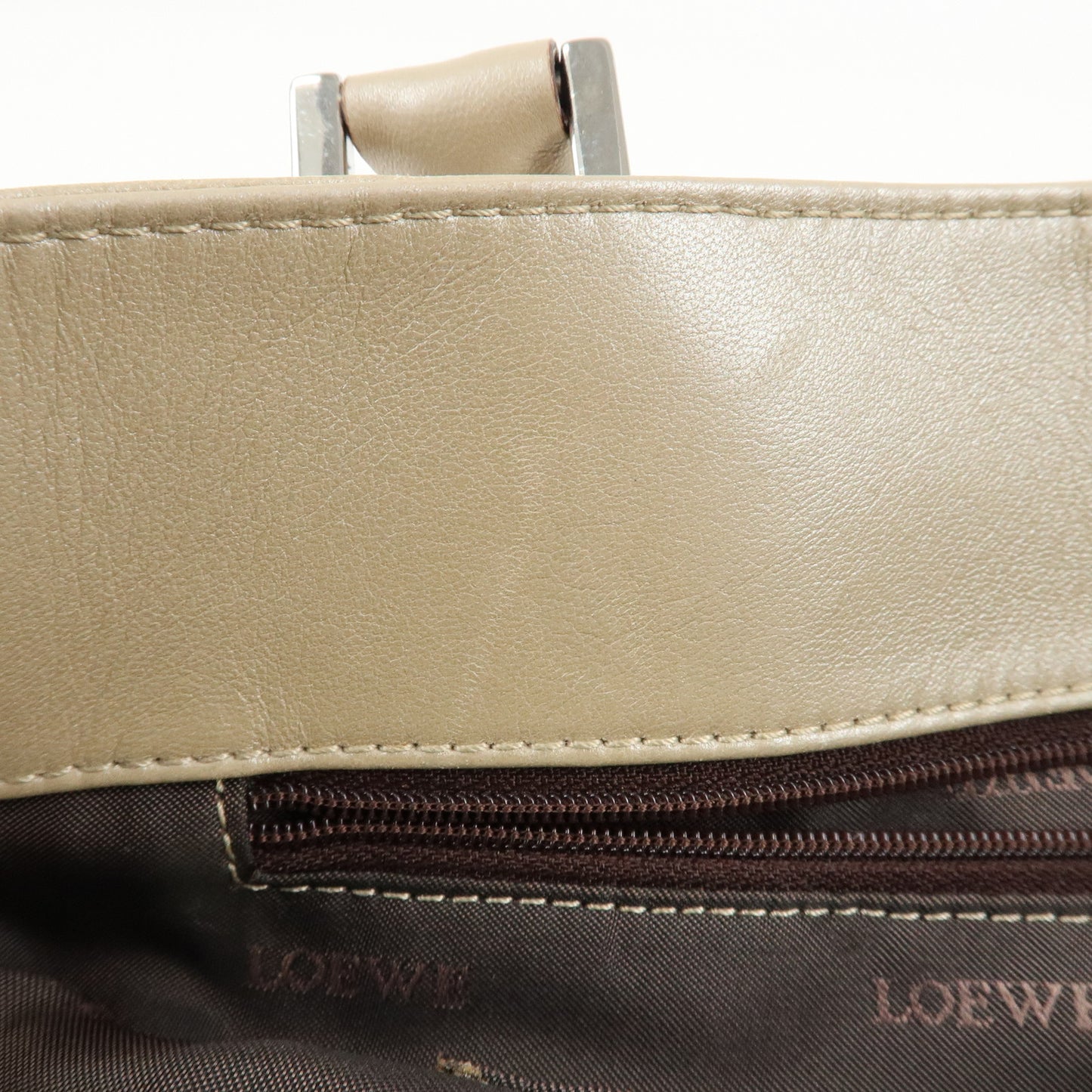 LOEWE Anagram Leather Tote Bag Shoulder Bag Hand Bag Beige