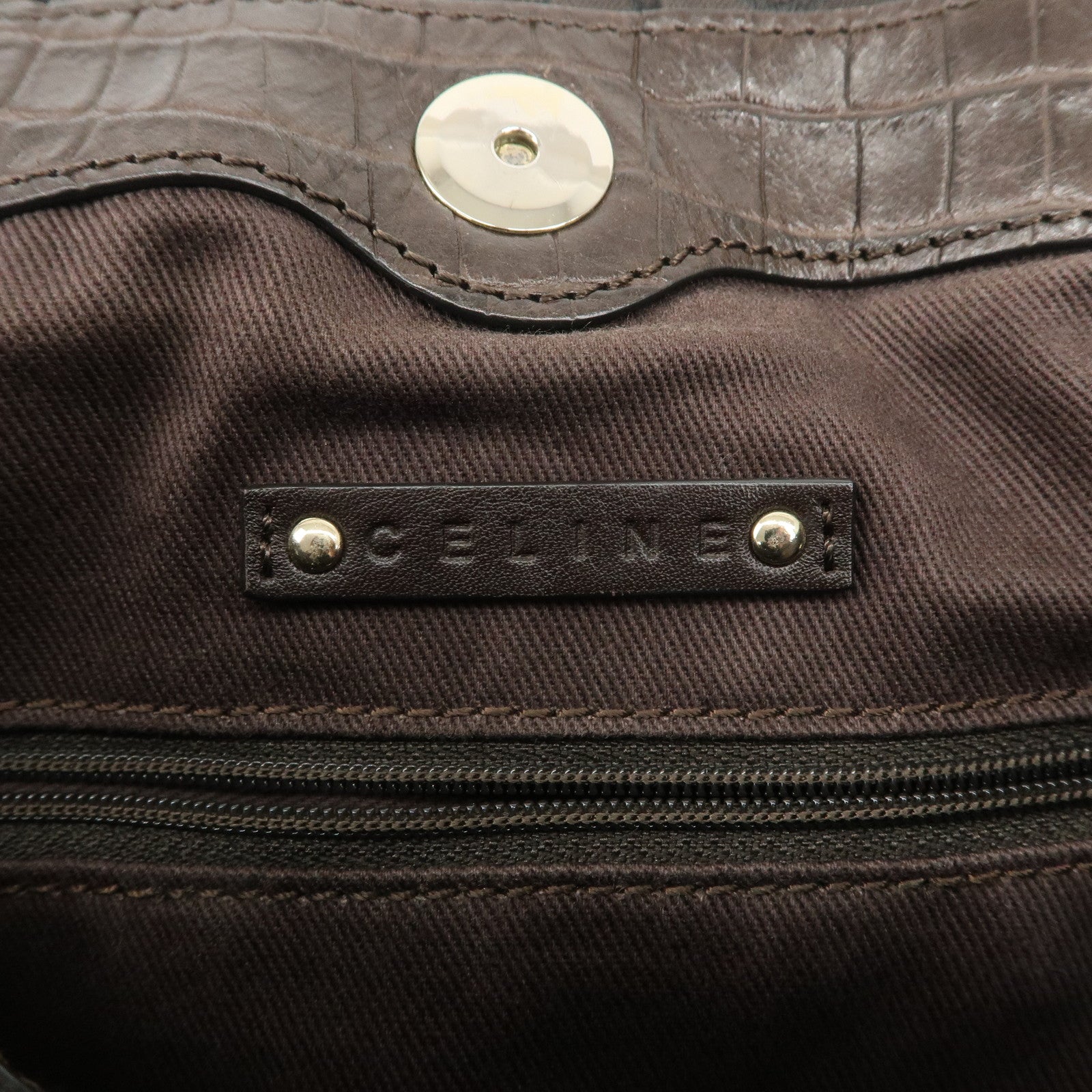 CELINE Macadam Canvas Leather 2Way Bag Gold Charm Dark Brown Used