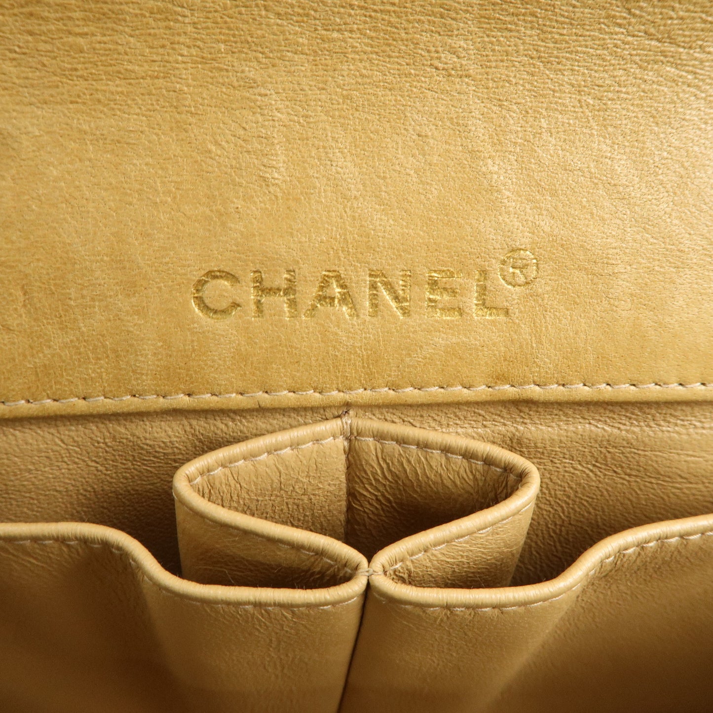 CHANEL Chocolate Bar Lamb Skin Chain Shoulder Bag Beige Gold