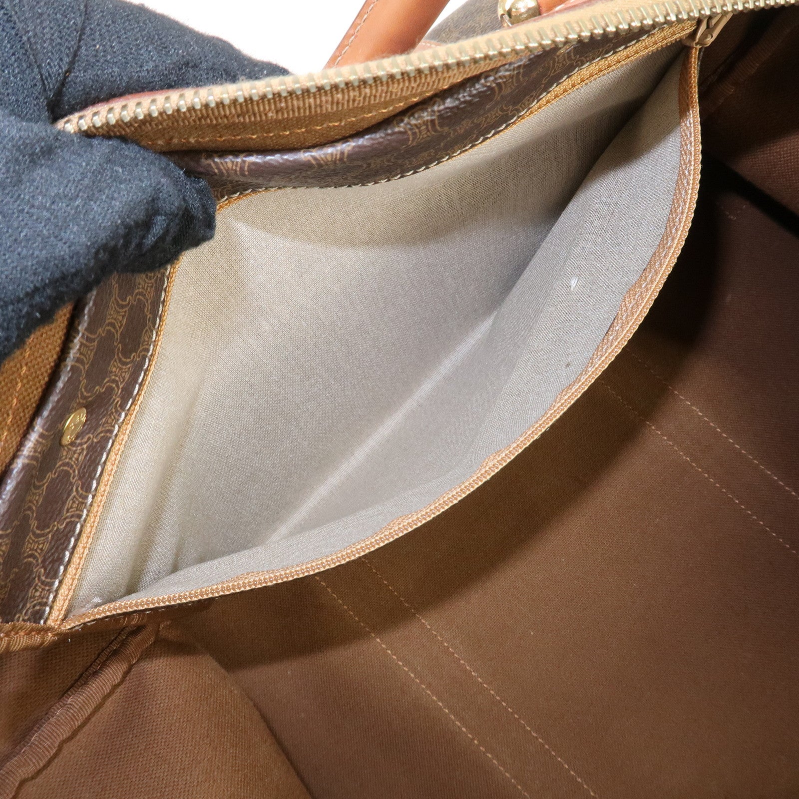 CELINE Macadam PVC Leather Boston Bag Hand Bag Brown Used