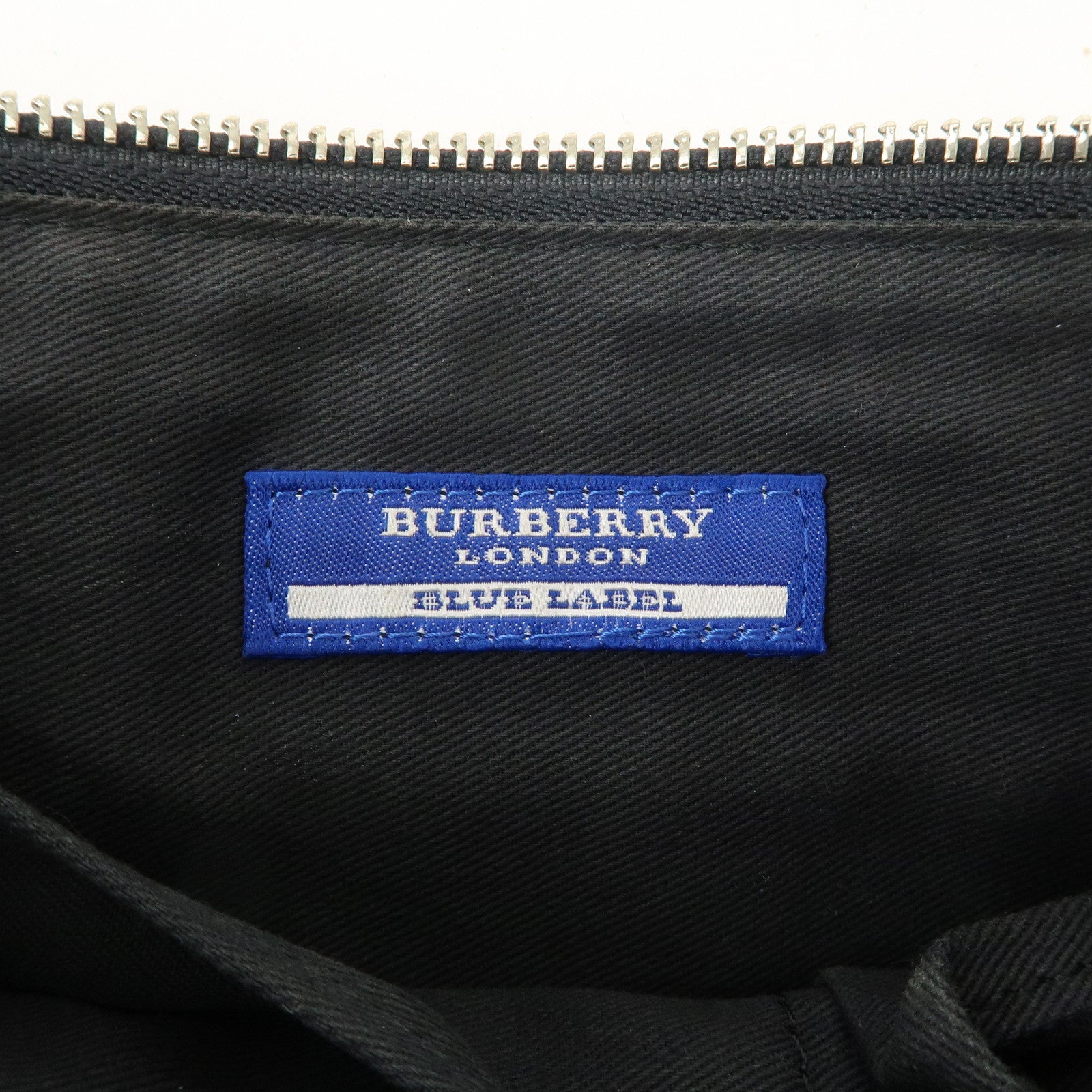 BURBERRY BLUE LABEL Leather Denim Shoulder Bag Black Beige Used