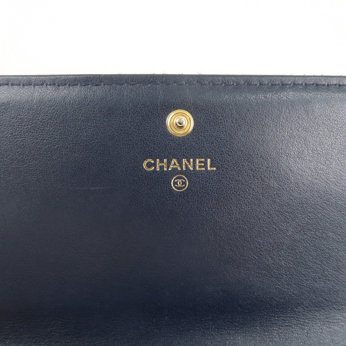 CHANEL Deauville Canvas Bi-fold Long Wallet Purse Navy Gold