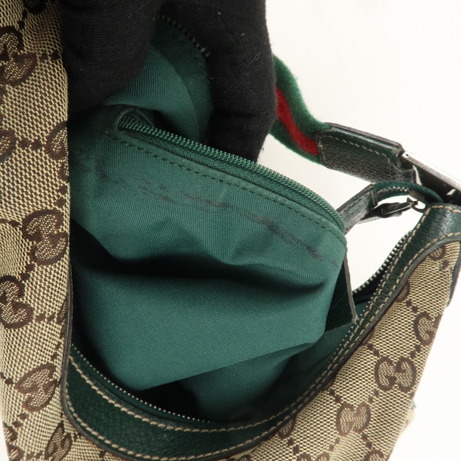 GUCCI Sherry GG Canvas Leather Shoulder Bag Beige Green 145757