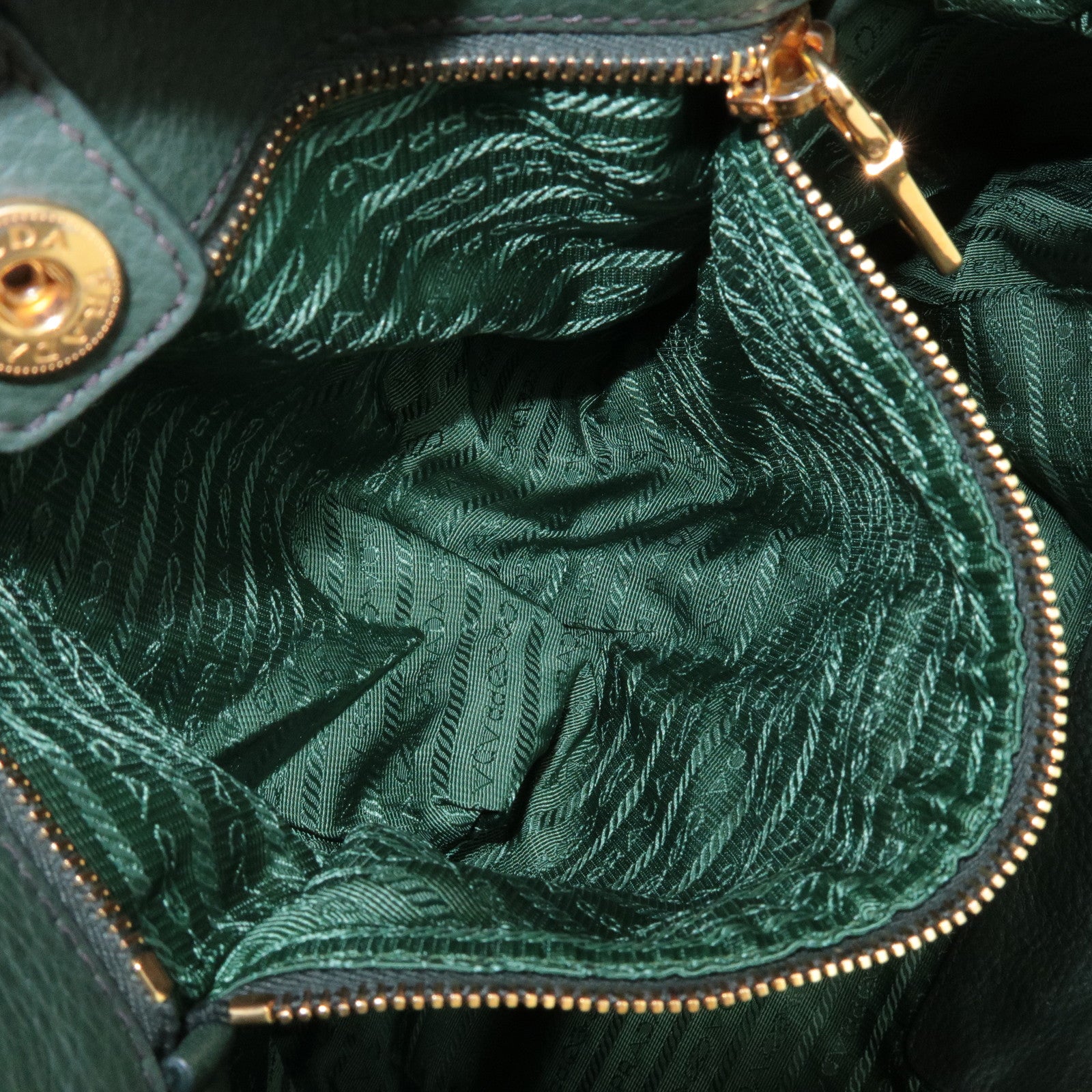 PRADA Leather 2Way Hand Bag Shoulder Bag Green Gold Hardware