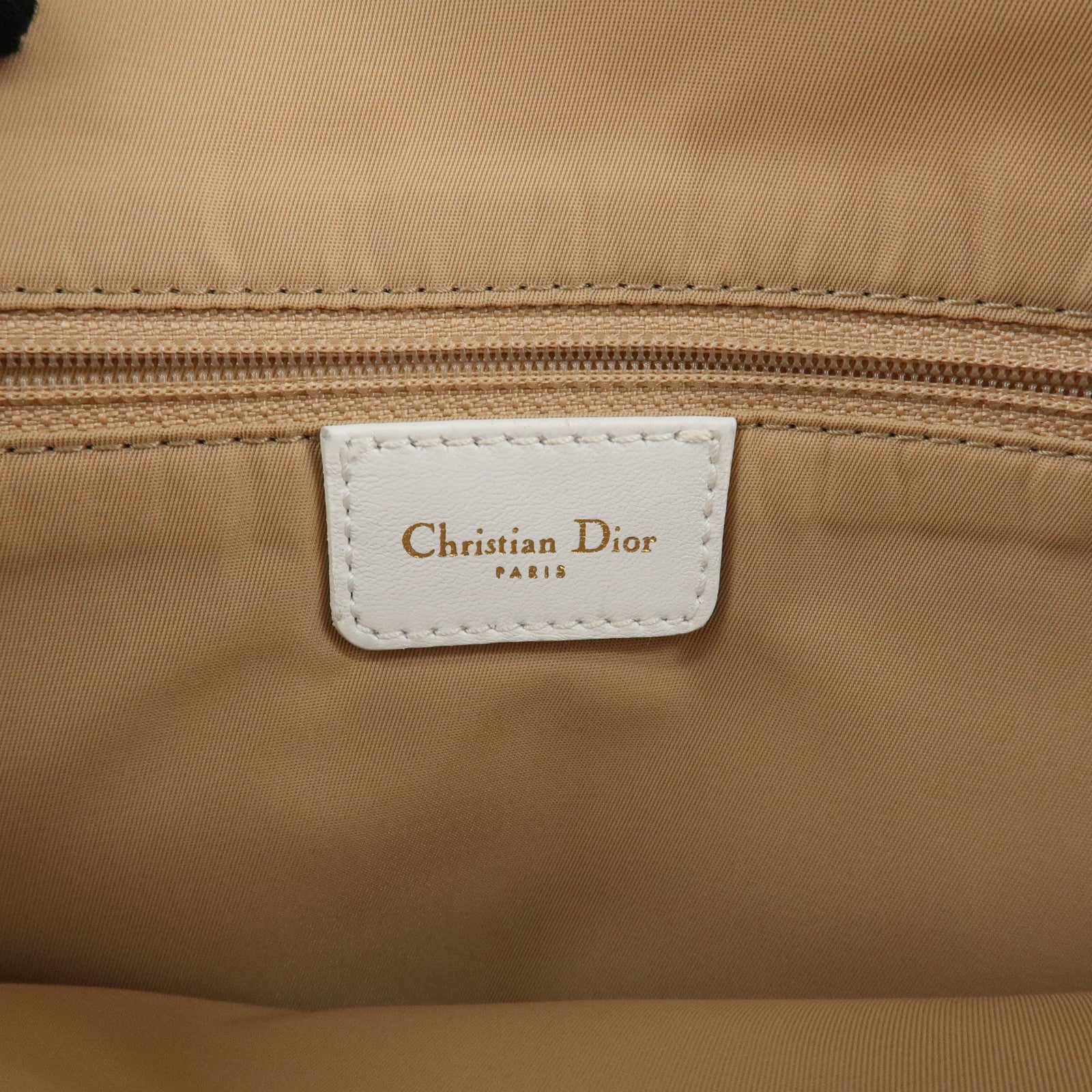 Christian Dior Trotter Canvas Leather Tote Bag Glitter Gold White