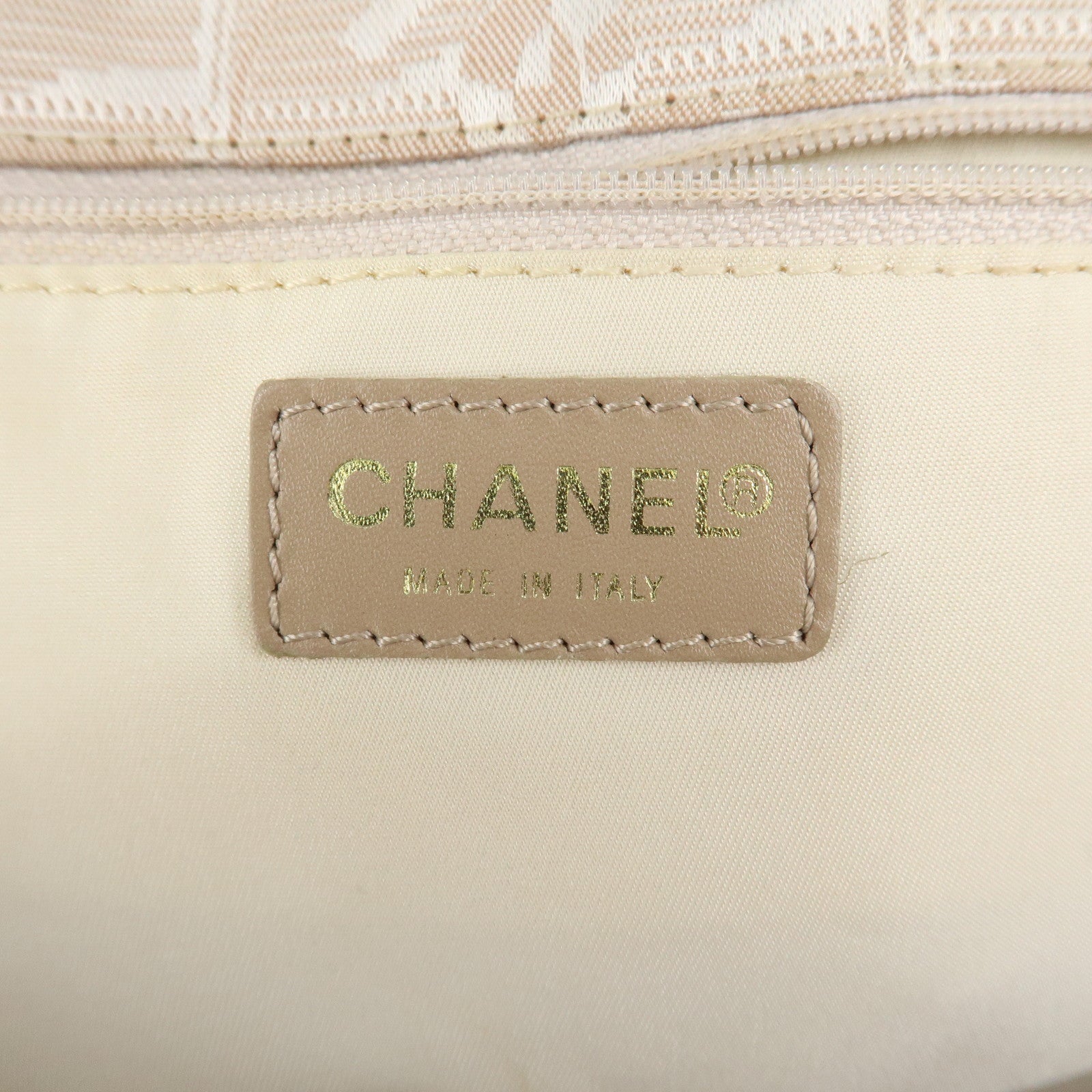 CHANEL New Travel Line Nylon Jacquard Leather Shoulder Bag Beige