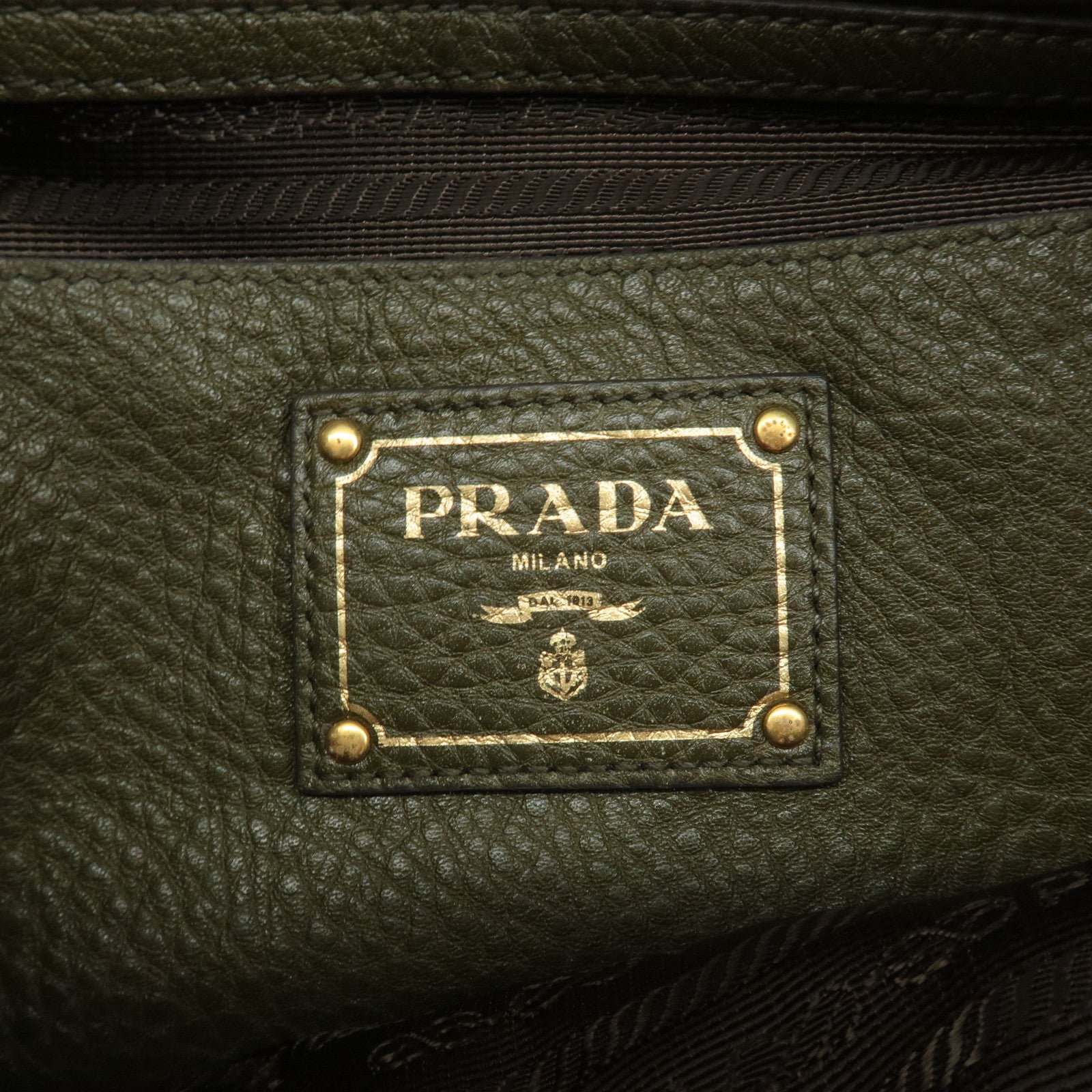 PRADA Leather 2Way Bag Hand Bag Shoulder Bag Khaki BL0805