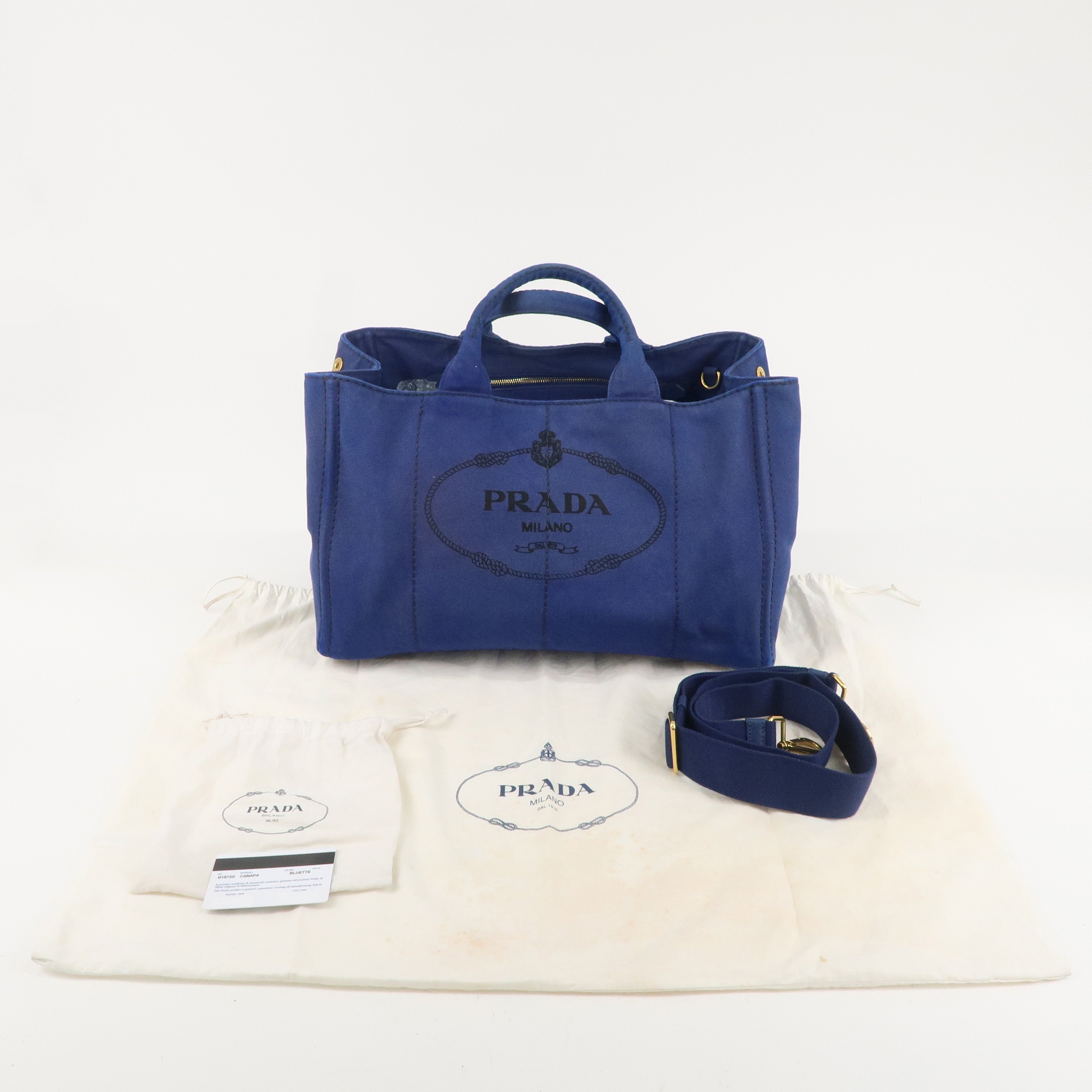 PRADA Logo Canapa Large Canvas 2Way Tote Bag Hand Bag Blue B1872G