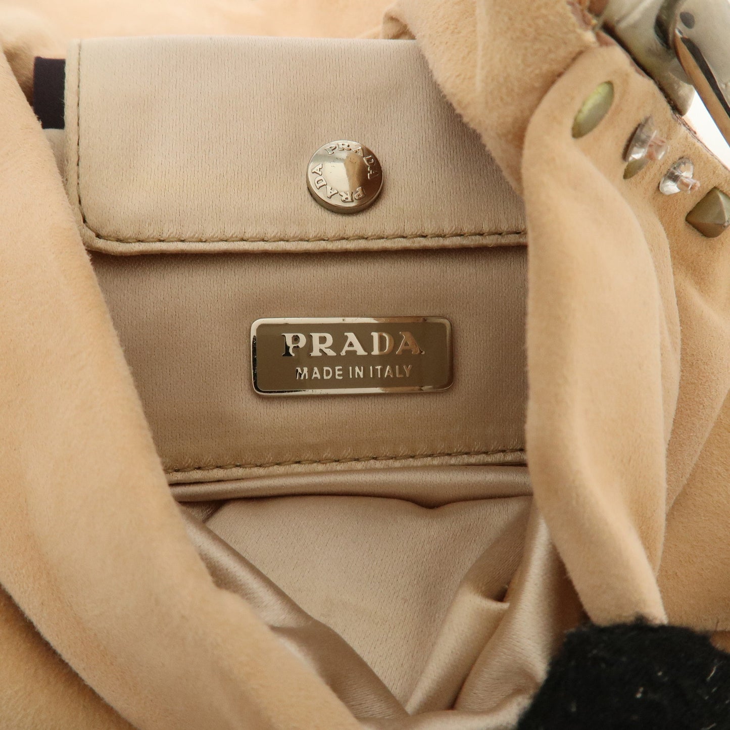 PRADA Suede Leather Triangle Logo Studs Bijou Semi-Shoulder Bag