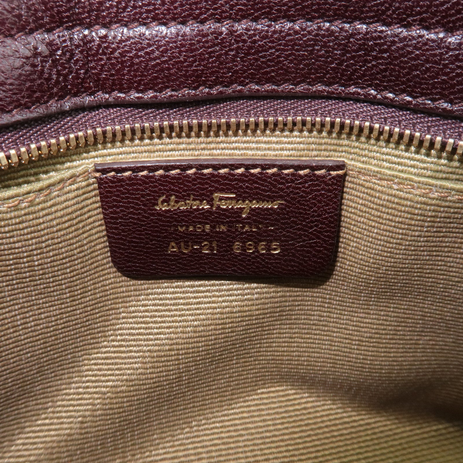 Ferragamo Gancini Canvas Leather 2Way Bag Beige Dark Brown Used