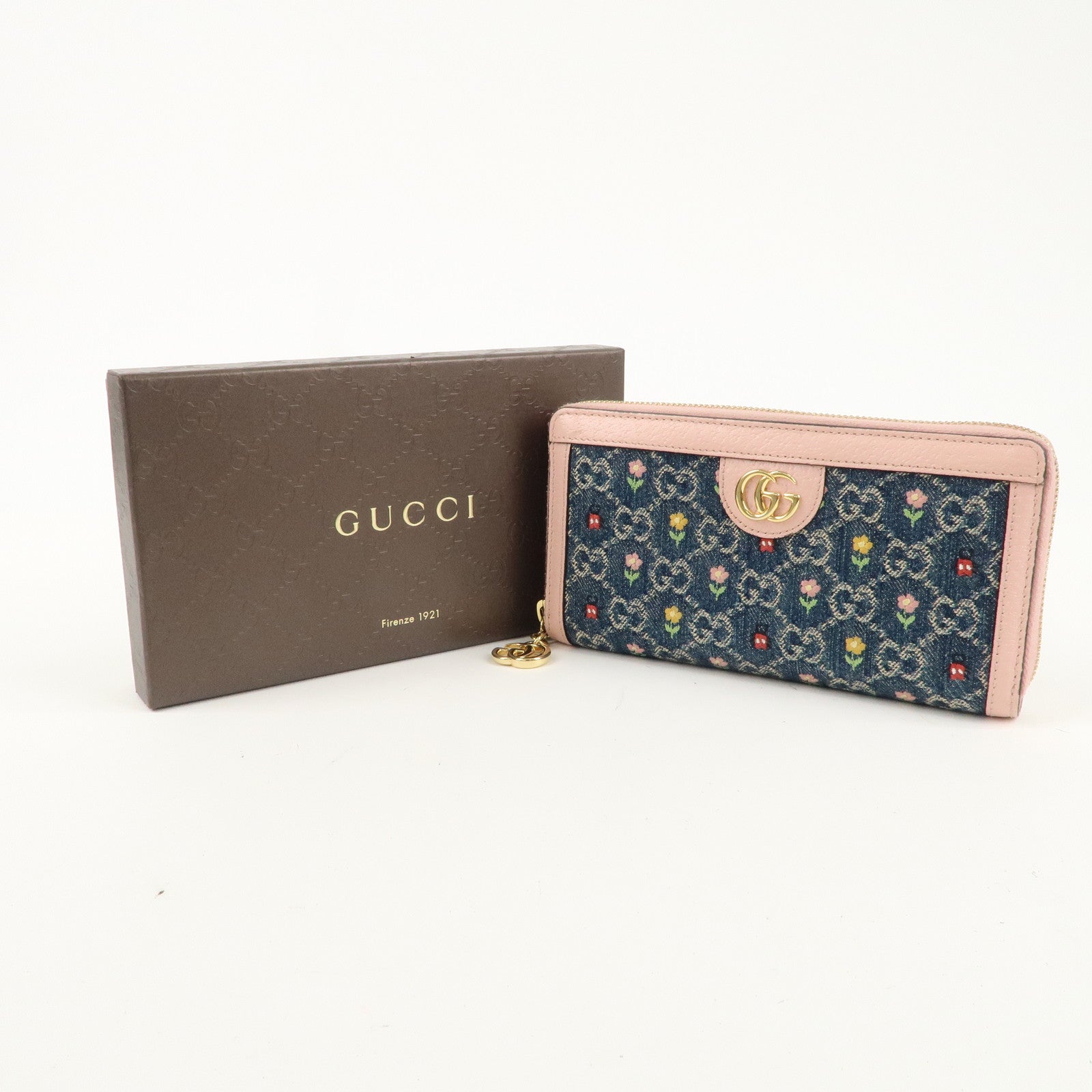 GUCCI Ophidia GG Denim Leather Round Zipper Wallet 523154