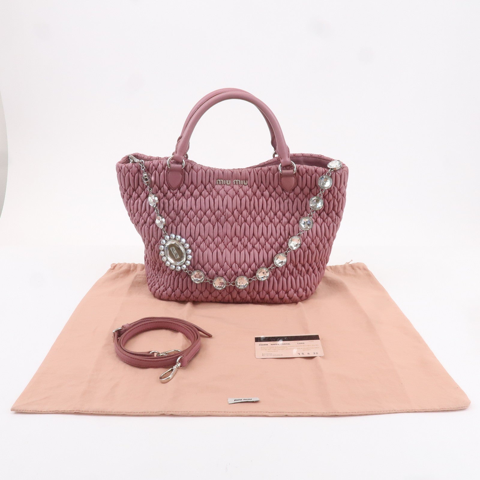 MIU MIU Leather Nappa Crystal 2WAY Bag Hand Bag Pink RN0896