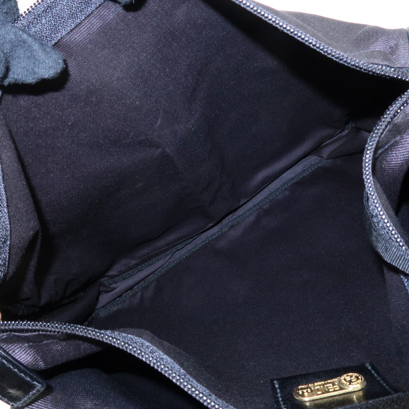 FENDI Nylon Canvas Leather Shoulder Bag Hand Bag Black Brown Used
