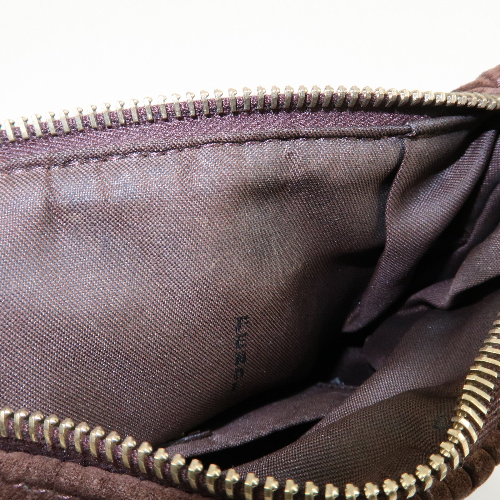 FENDI Suede Leather Gathered Shoulder Bag Dark Brown 8BR454 Used