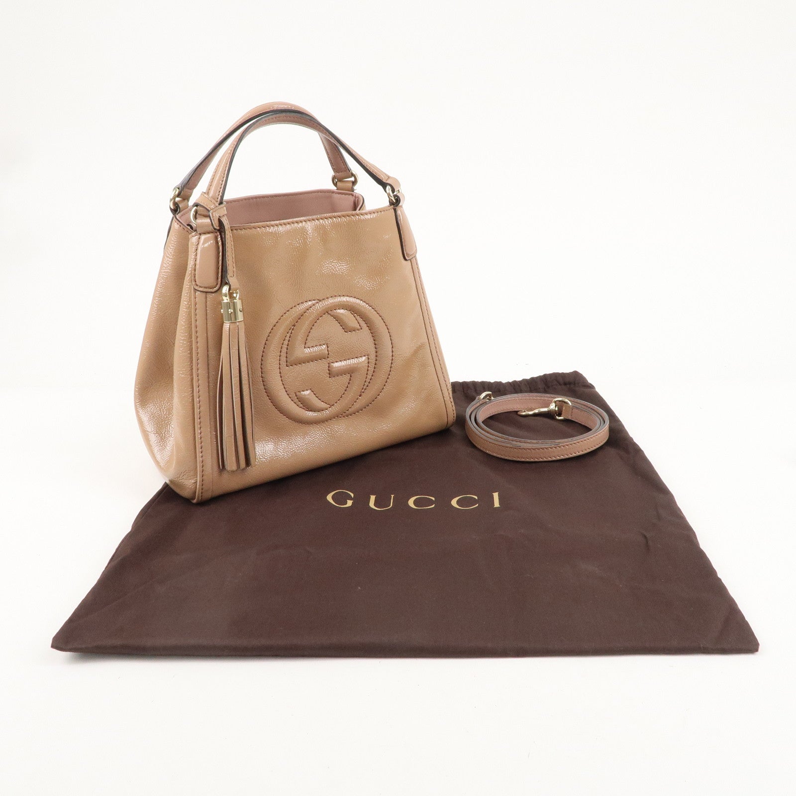 GUCCI SOHO Patent Leather 2Way Bag Shoulder Bag Beige 336751