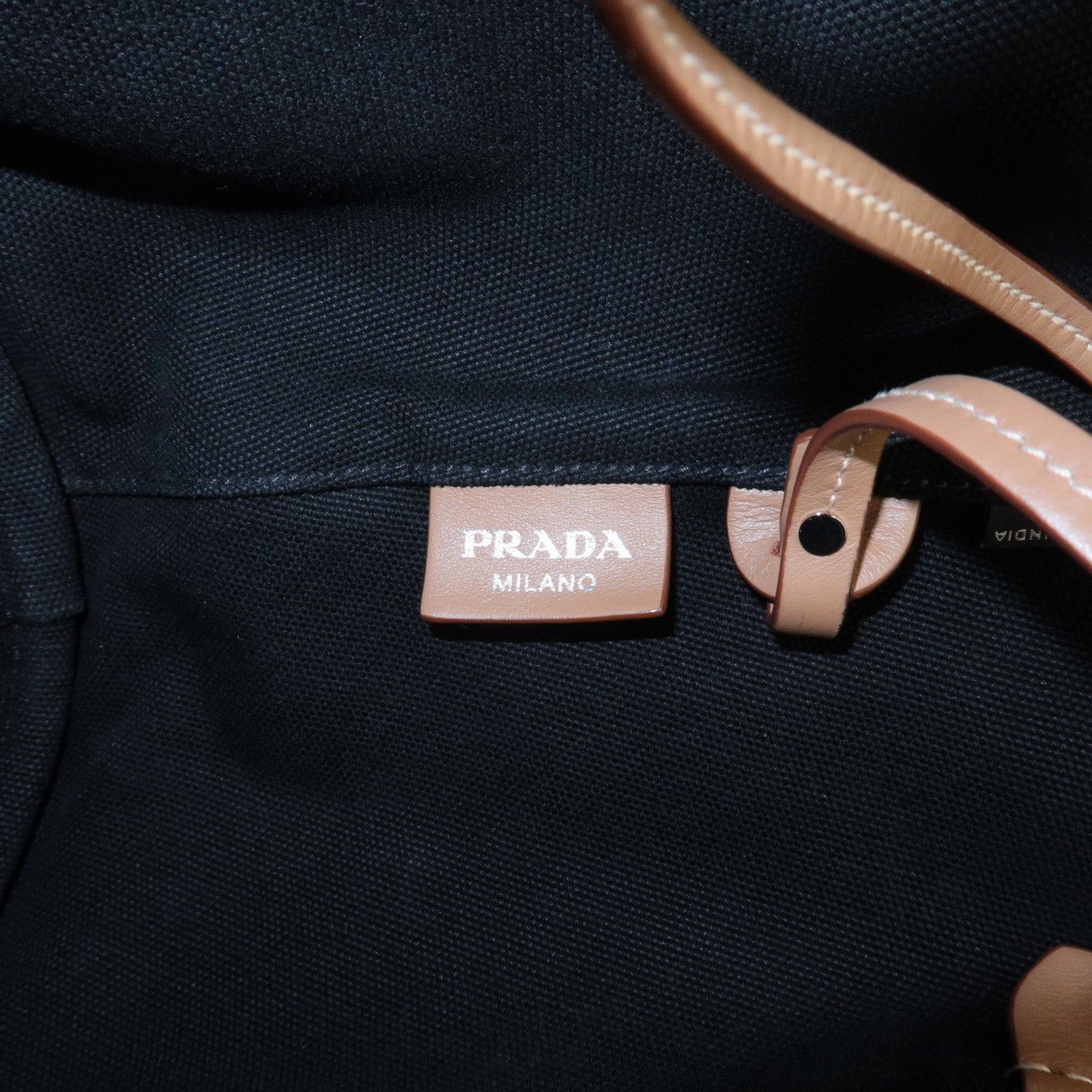 PRADA Logo Canapa Canvas Leather 2Way Bucket Bag Black 1BG163