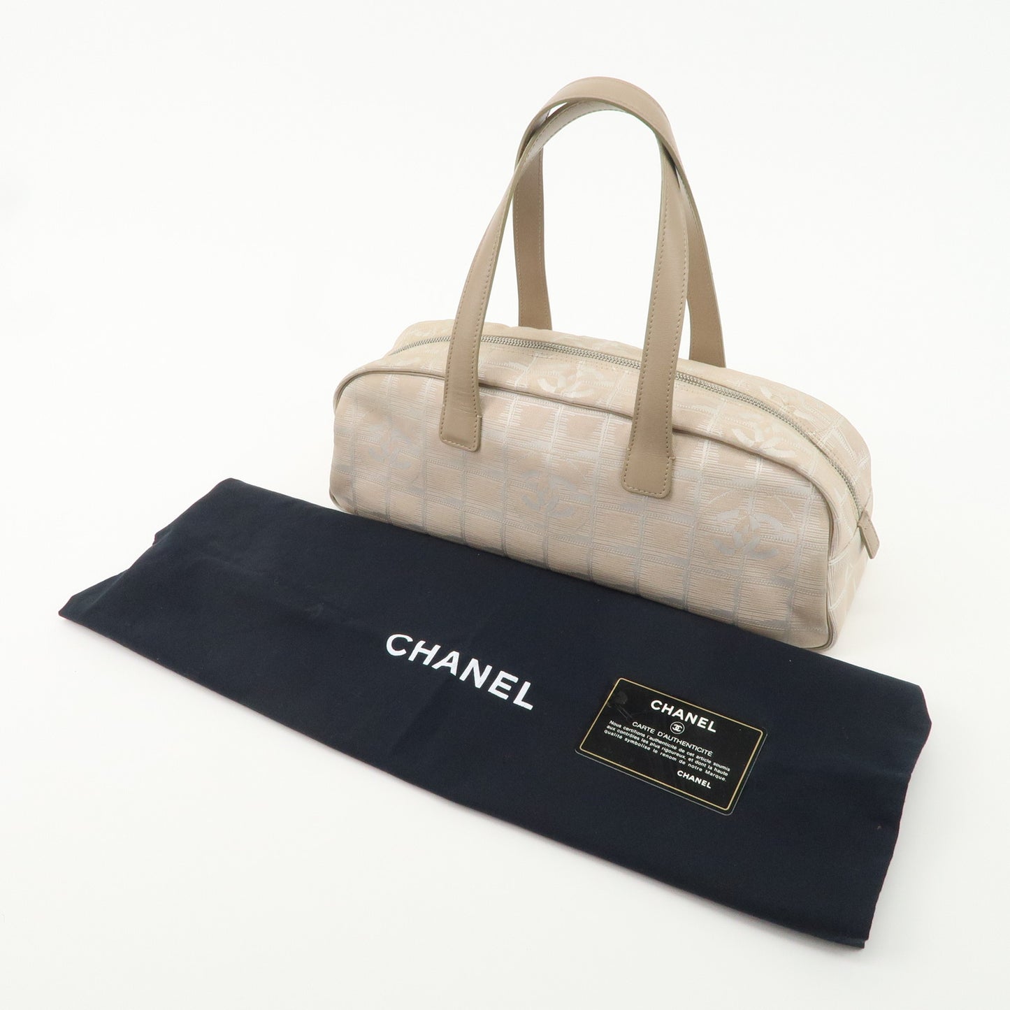 CHANEL New Travel Line Nylon Jacquard Leather Hand Bag A15828