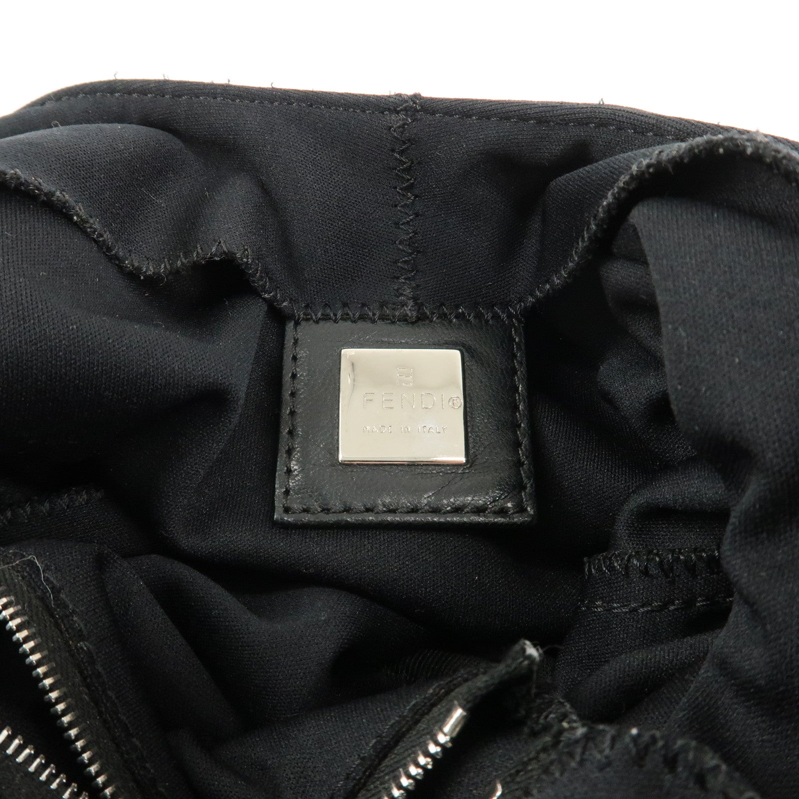 FENDI Cotton Leather Shoulder Bag Black 26686 Used