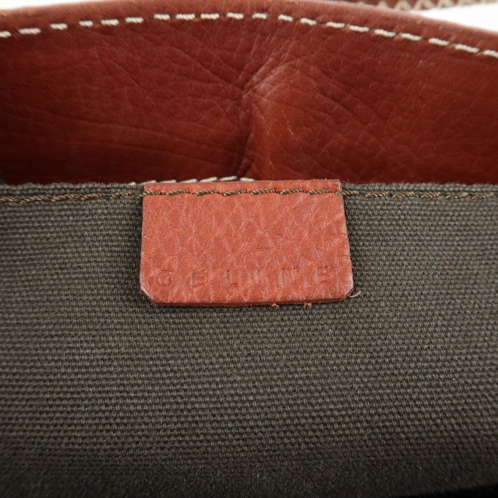 CELINE Macadam Stamped Leather Boogie Hand Bag Brown Gold HDW Used