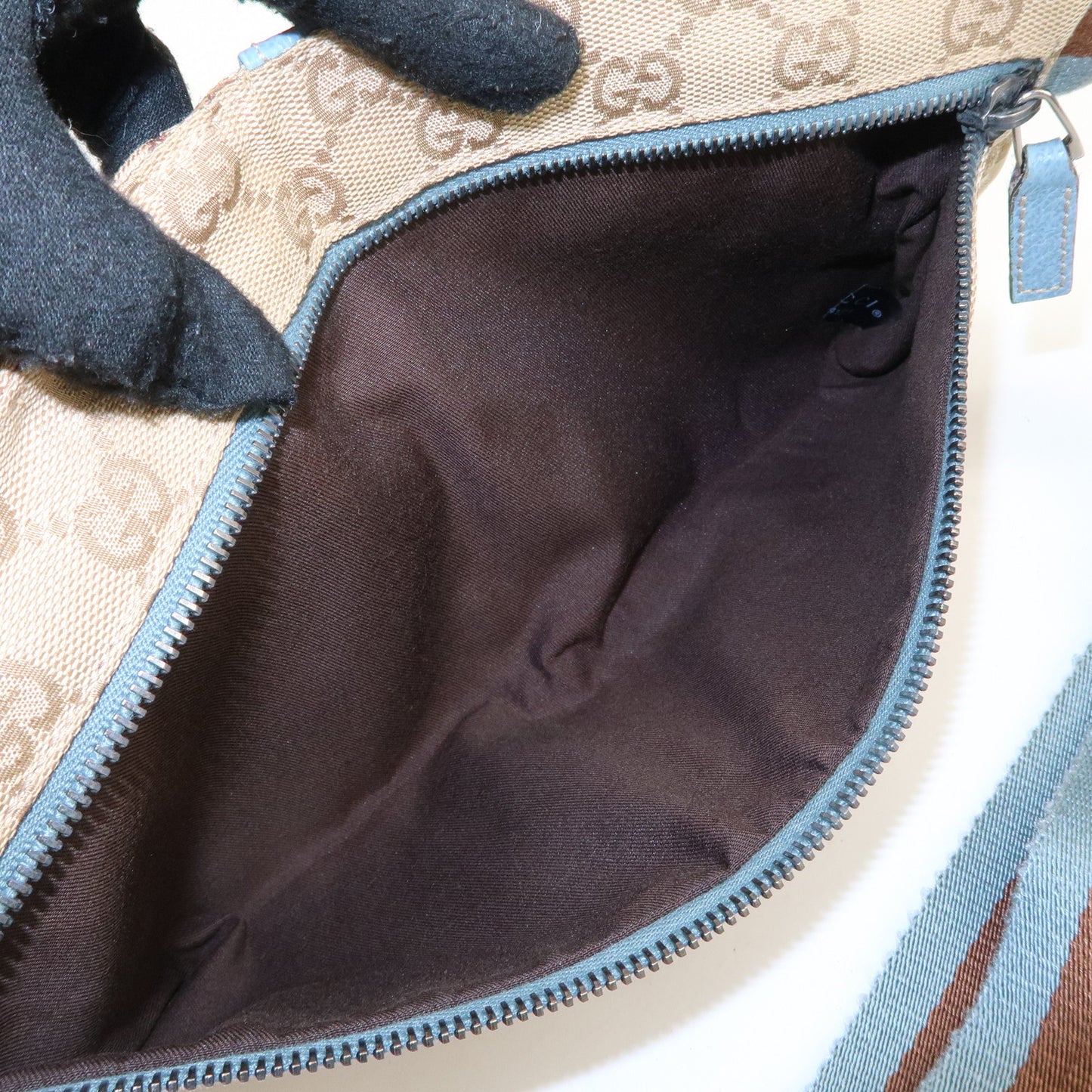 GUCCI Sherry GG Canvas Leather Waist Bag Beige Blue 28566