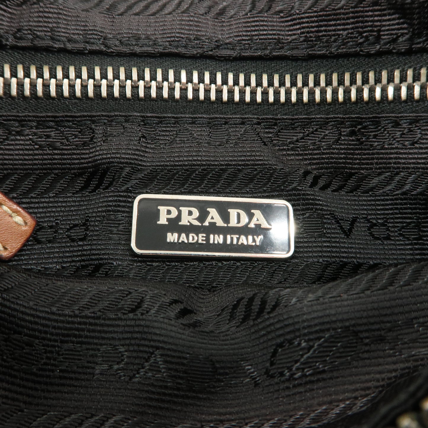 PRADA Nylon Leather Shoulder Bag Black Brown BR2206