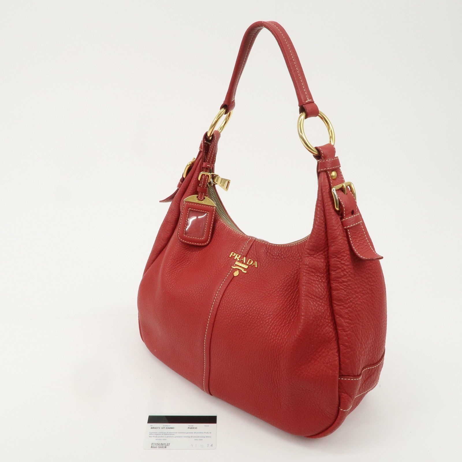 PRADA Logo Leather Shoulder Bag Hand Bag Red BR4373