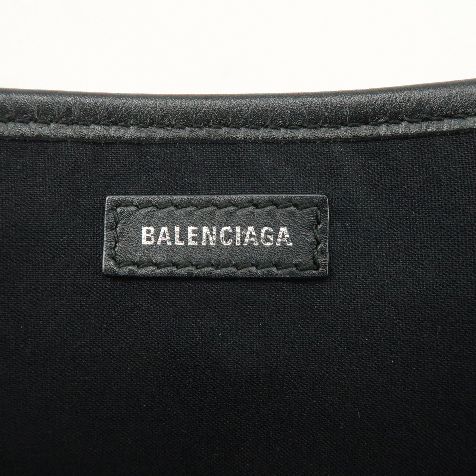 BALENCIAGA Navy Cabas S Canvas Leather Tote Bag Ivory Black 339933