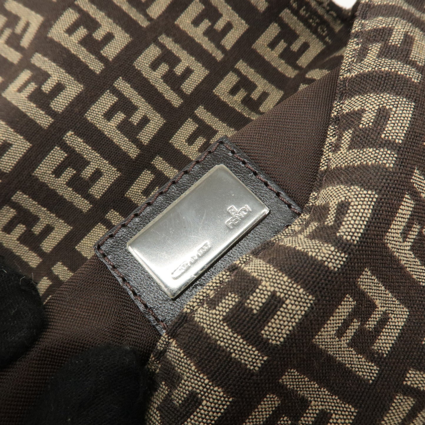 FENDI Zucchino Mini Mamma Baguette Canvas Leather Hand Bag 8BR180