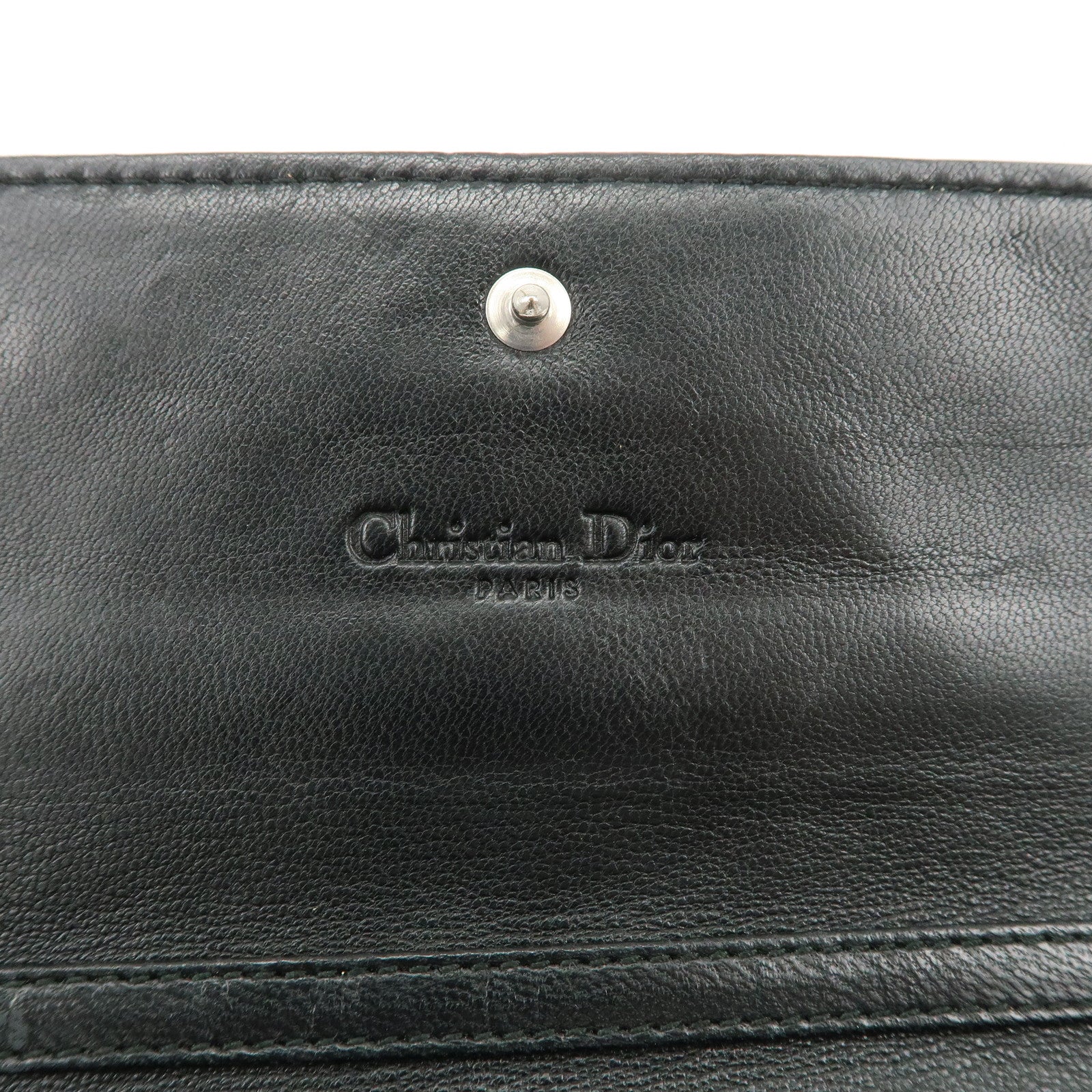 Christian Dior Cannage Leather Chain Long Wallet WOC Black