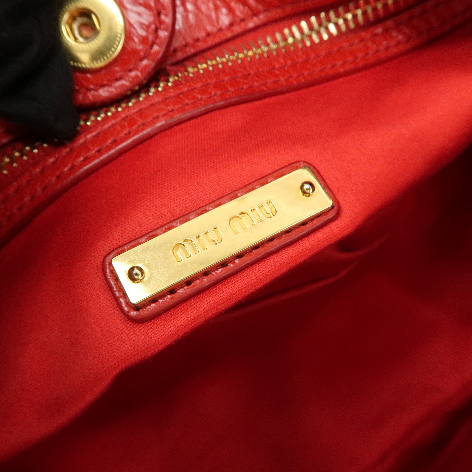 MIU MIU Leather 2WAY Bag Hand Bag Shoulder Bag Gold HDW Red