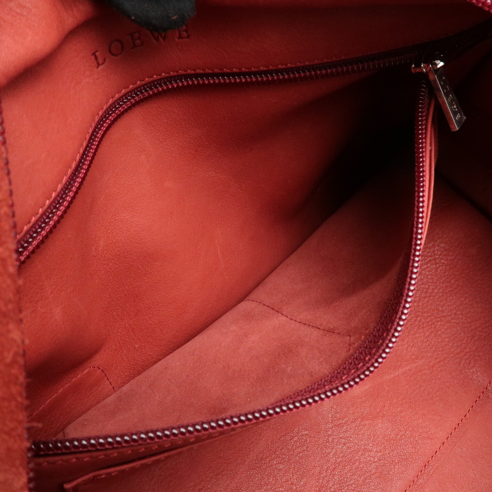 LOEWE Anagram Suede Leather Amazona 28 Hand Bag Red Silver HDW Used