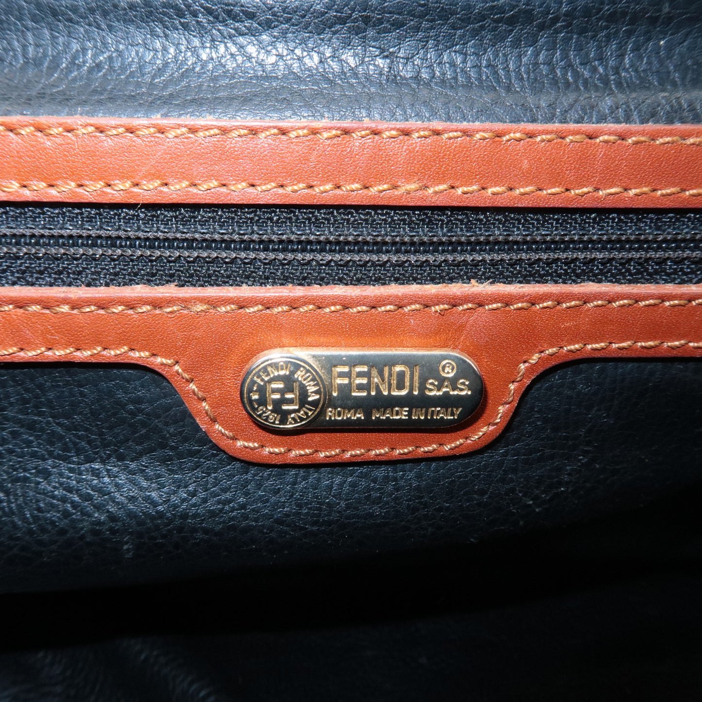 FENDI Pequin PVC Leather Boston Hand Bag Khaki Brown Black