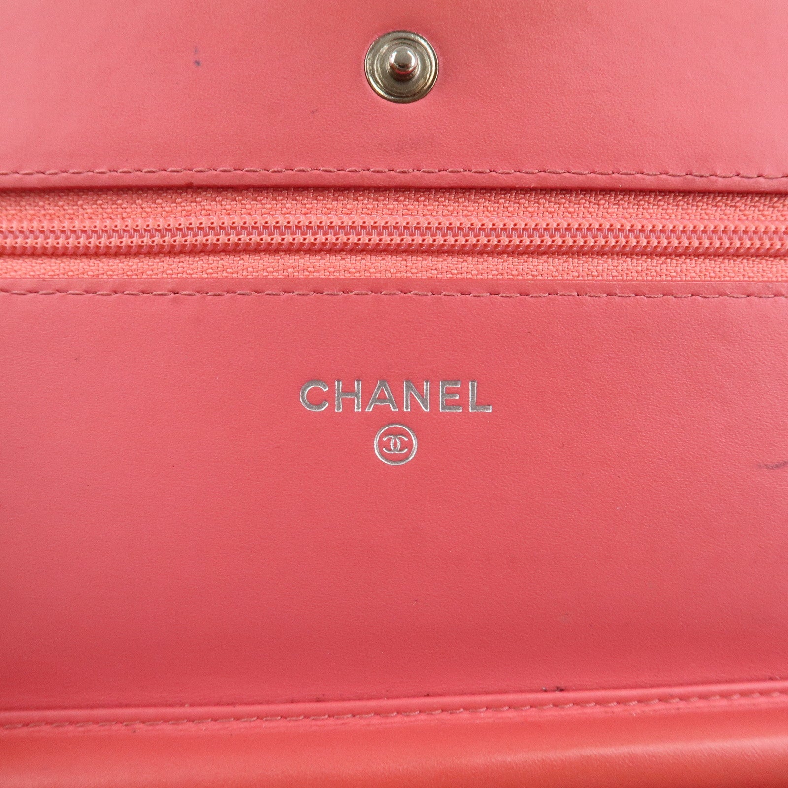 CHANEL COCO Mark Caviar Skin Chain Wallet WOC A48654 Pink Used