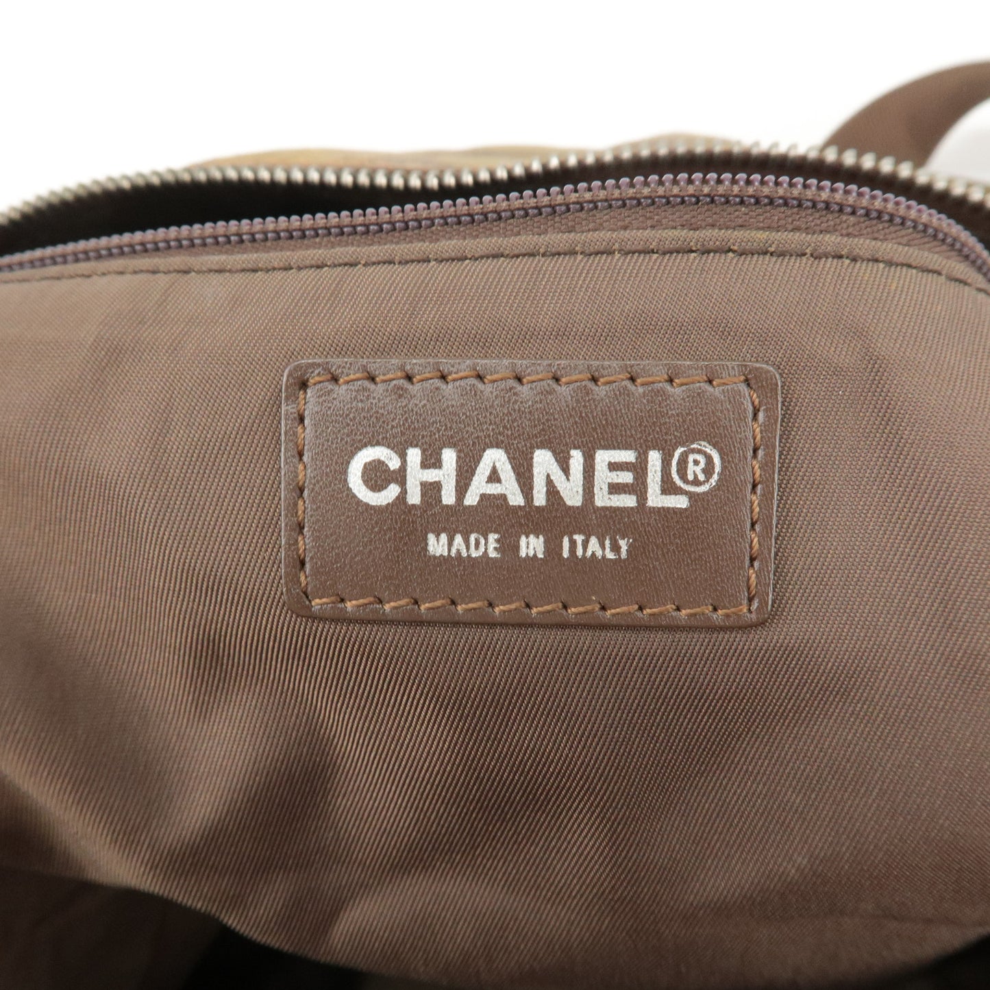 CHANEL New Travel Line Leather Nylon Shoulder Bag Khaki