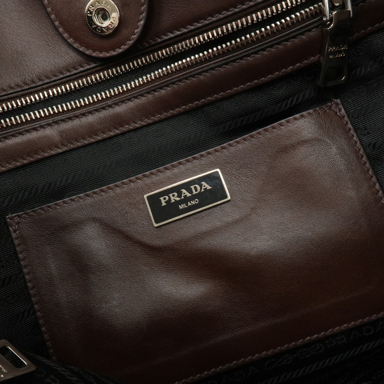 PRADA Logo Leather 2Way Tote Bag Shoulder Bag Brown BR5033