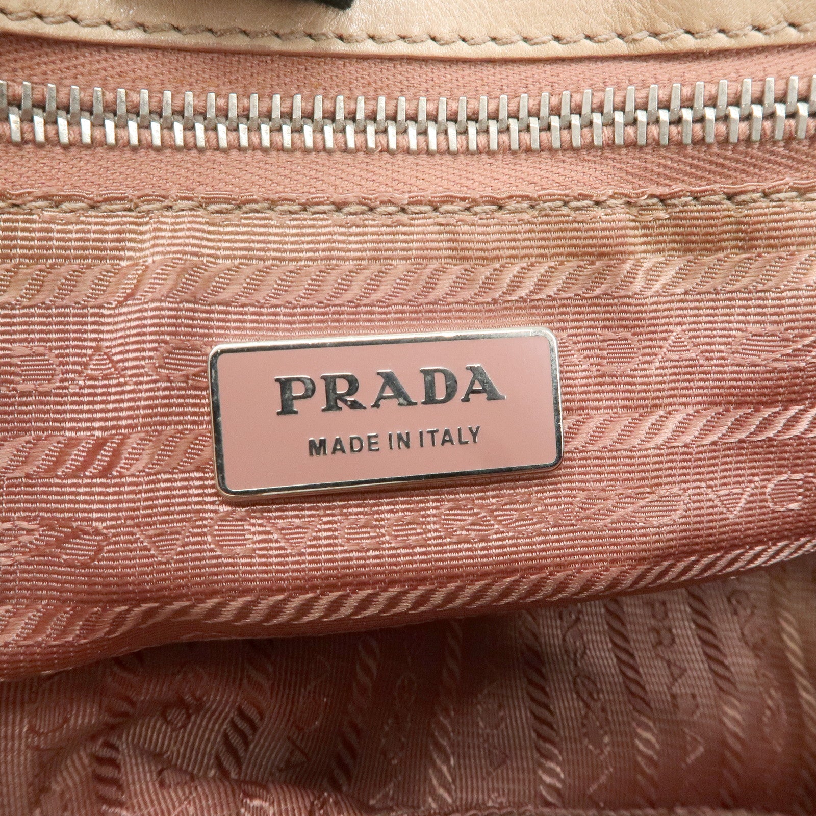 PRADA Leather Shoulder Bag Hand Bag Beige Silver HDW BR2888