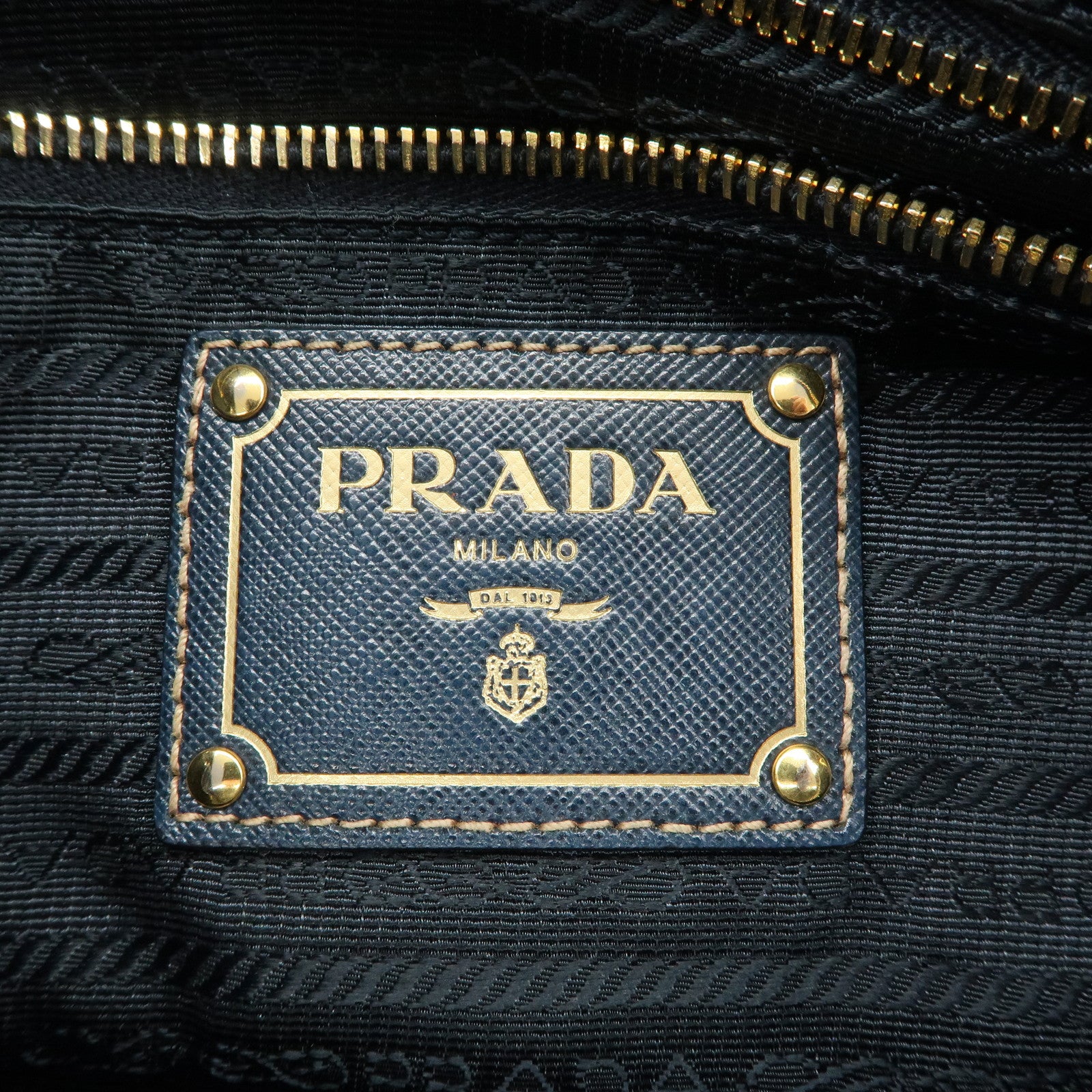 PRADA Nylon Leather Shoulder Bag Hand Bag Navy Gold HDW