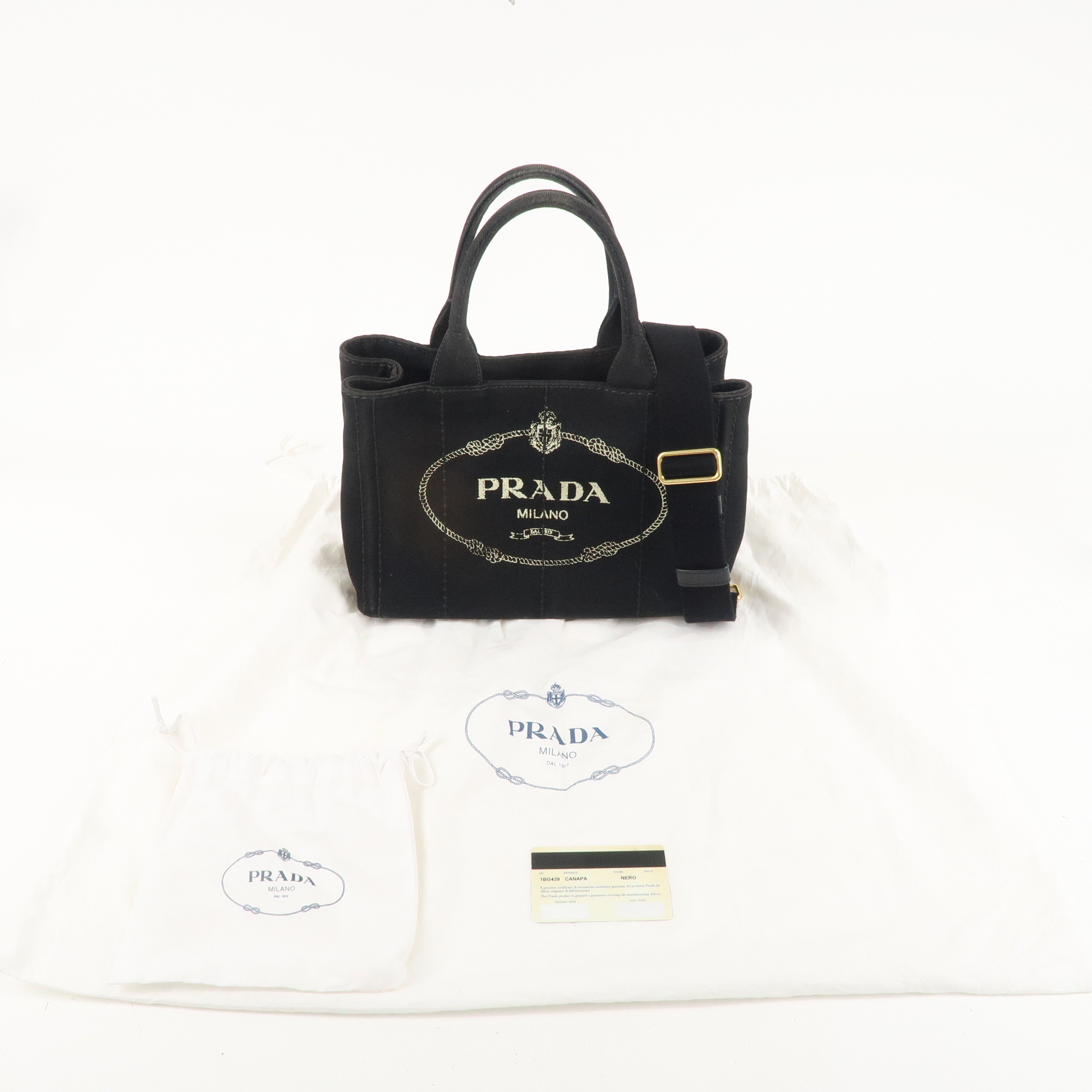 PRADA Canapa Mini Canvas 2Way Bag Shoulder Bag Black 1BG439