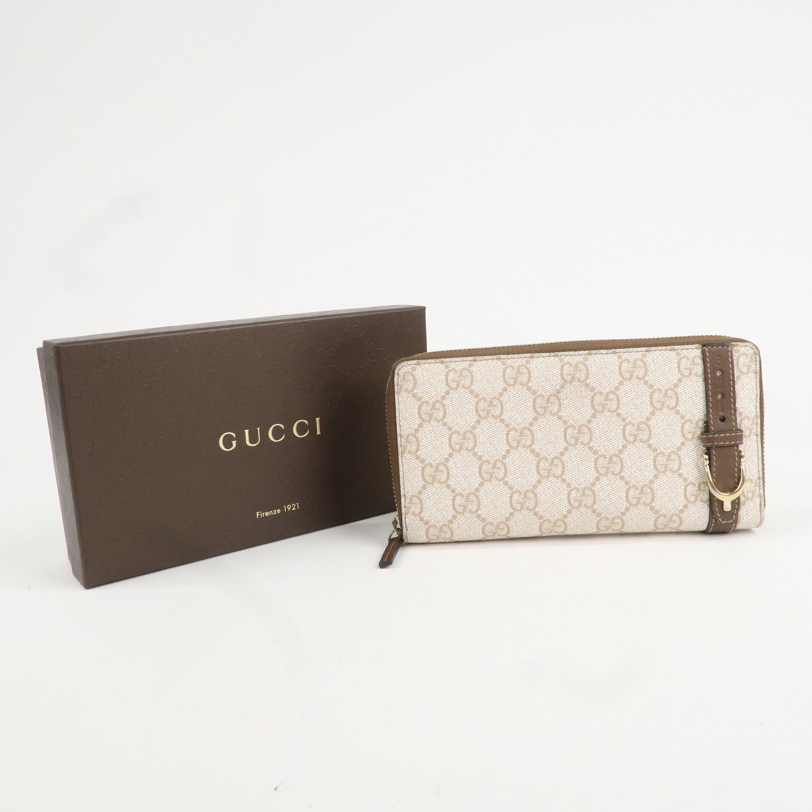 GUCCI GG Supreme Belt Motif Round Zipper Long Wallet 309758