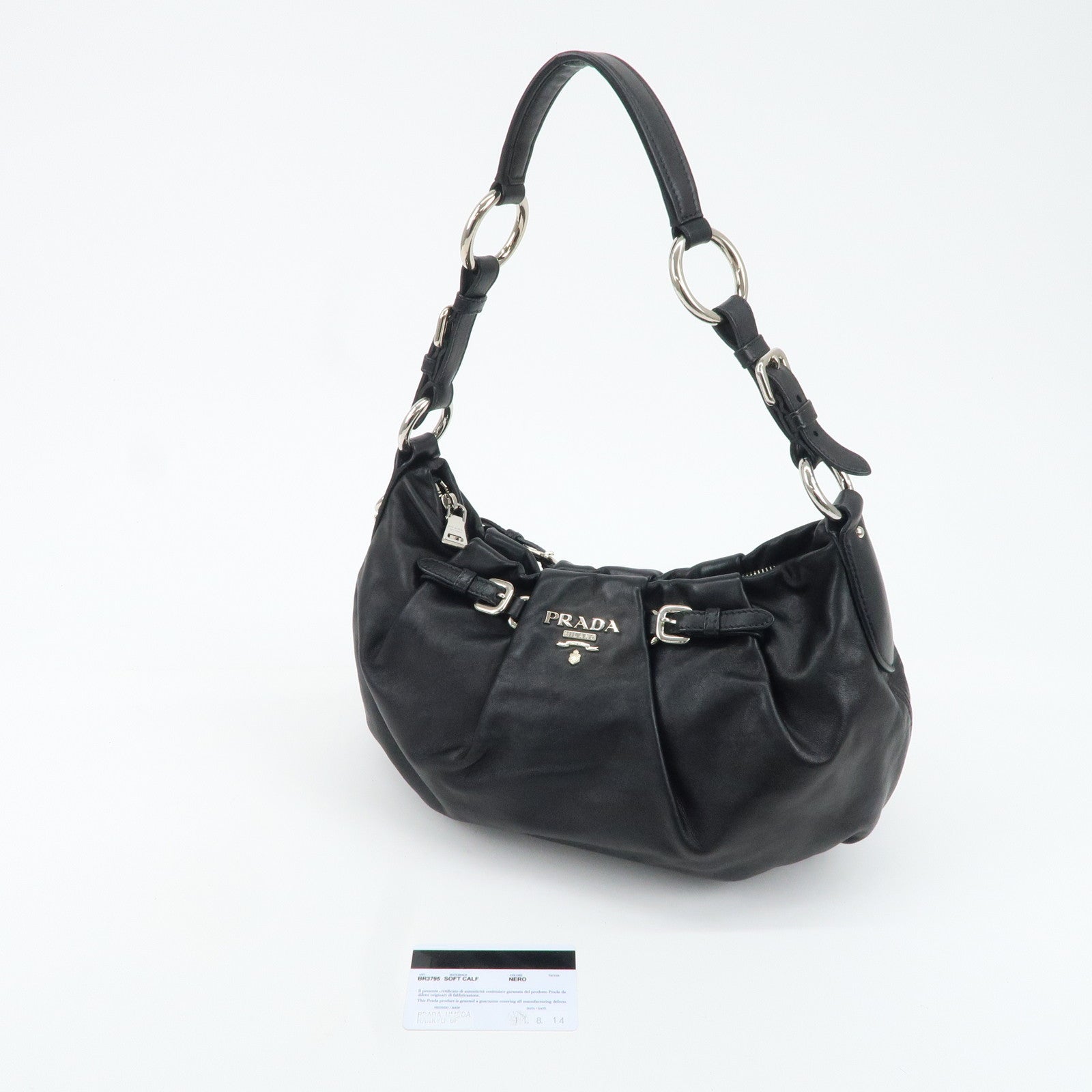 PRADA Soft Calf Leather Shoulder Bag Black BR3795