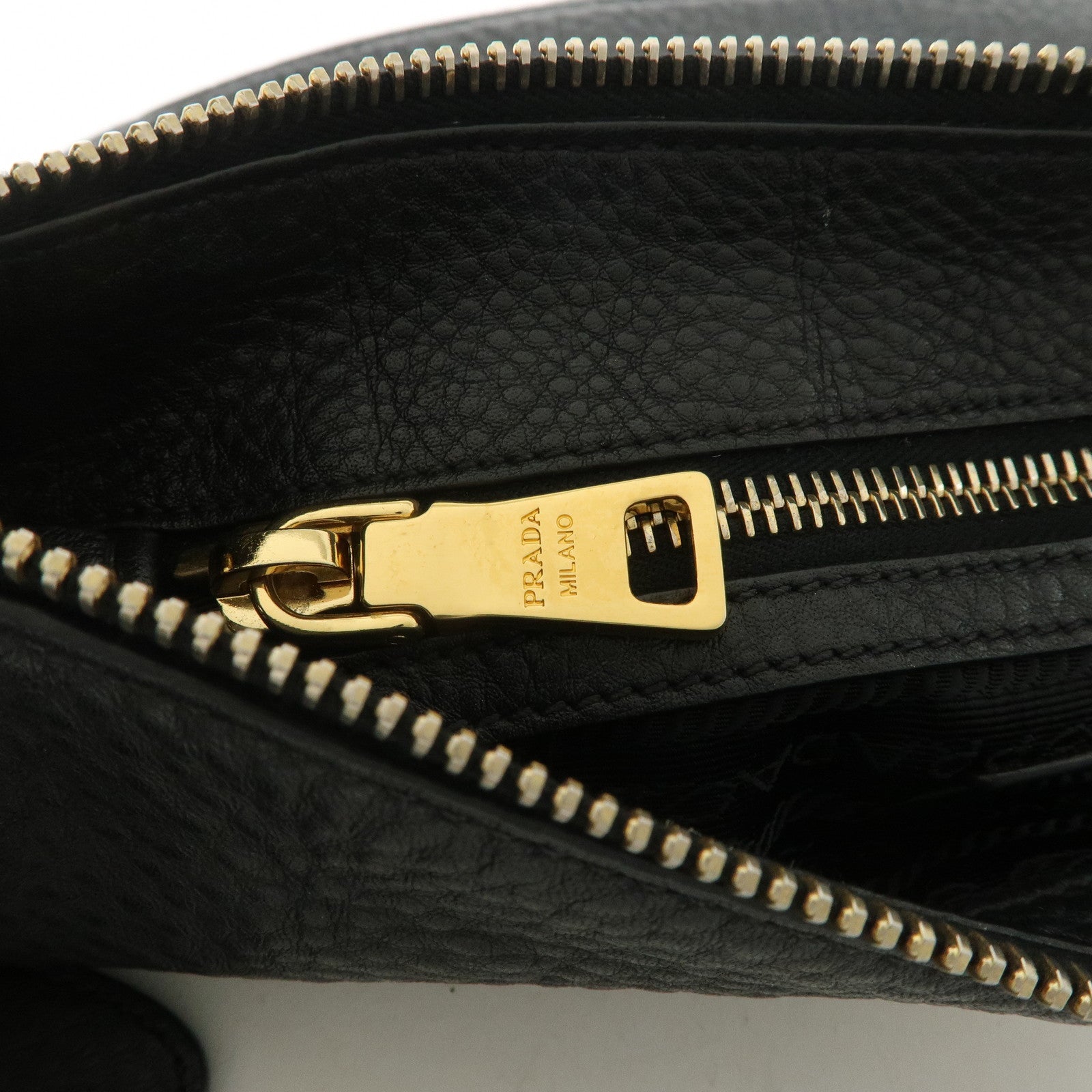 PRADA Logo Leather One-Shoulder Bag Hand Bag Black Gold Hardware Used