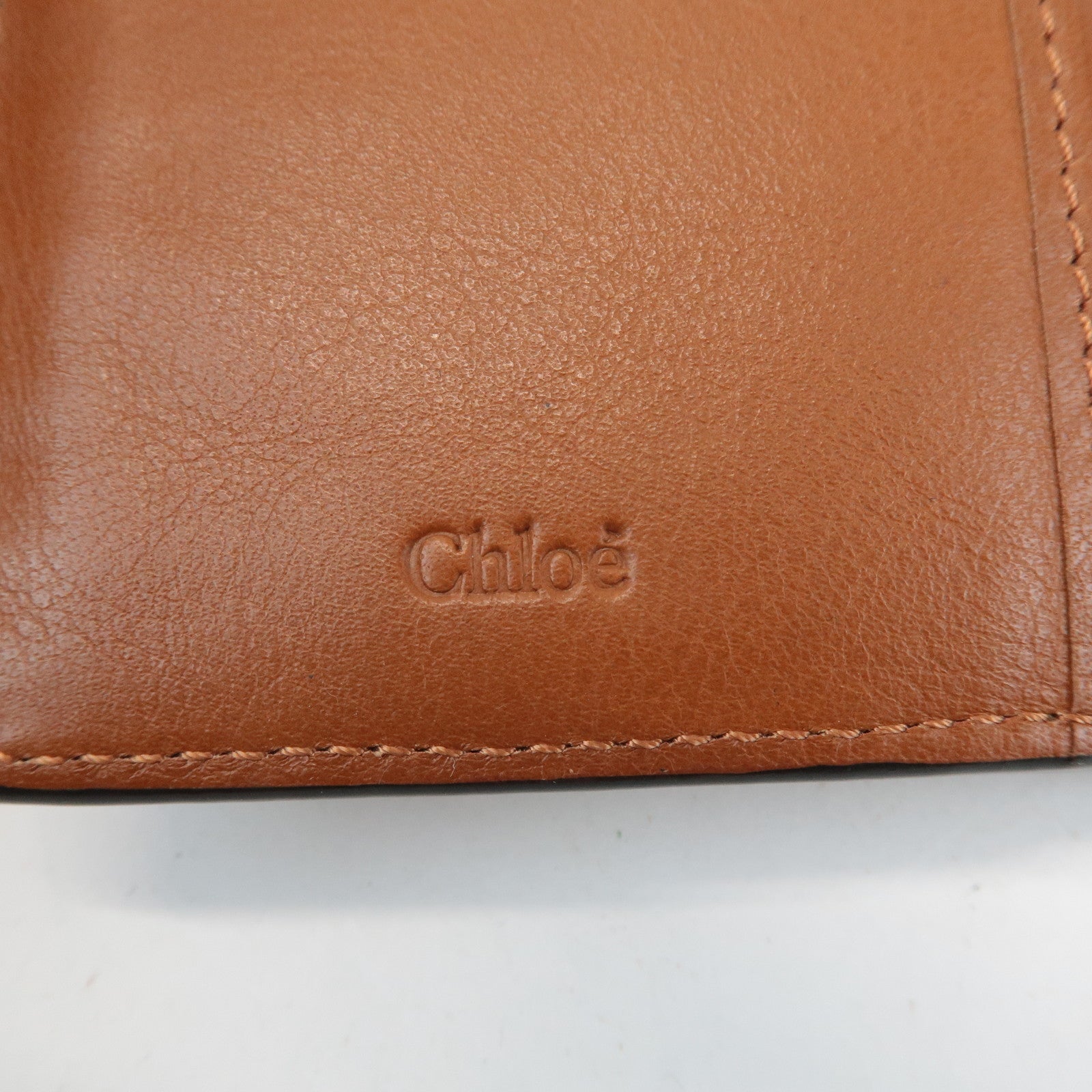 CHLOE Alphabet Leather Small Tri-fold Compact Wallet Brown Used
