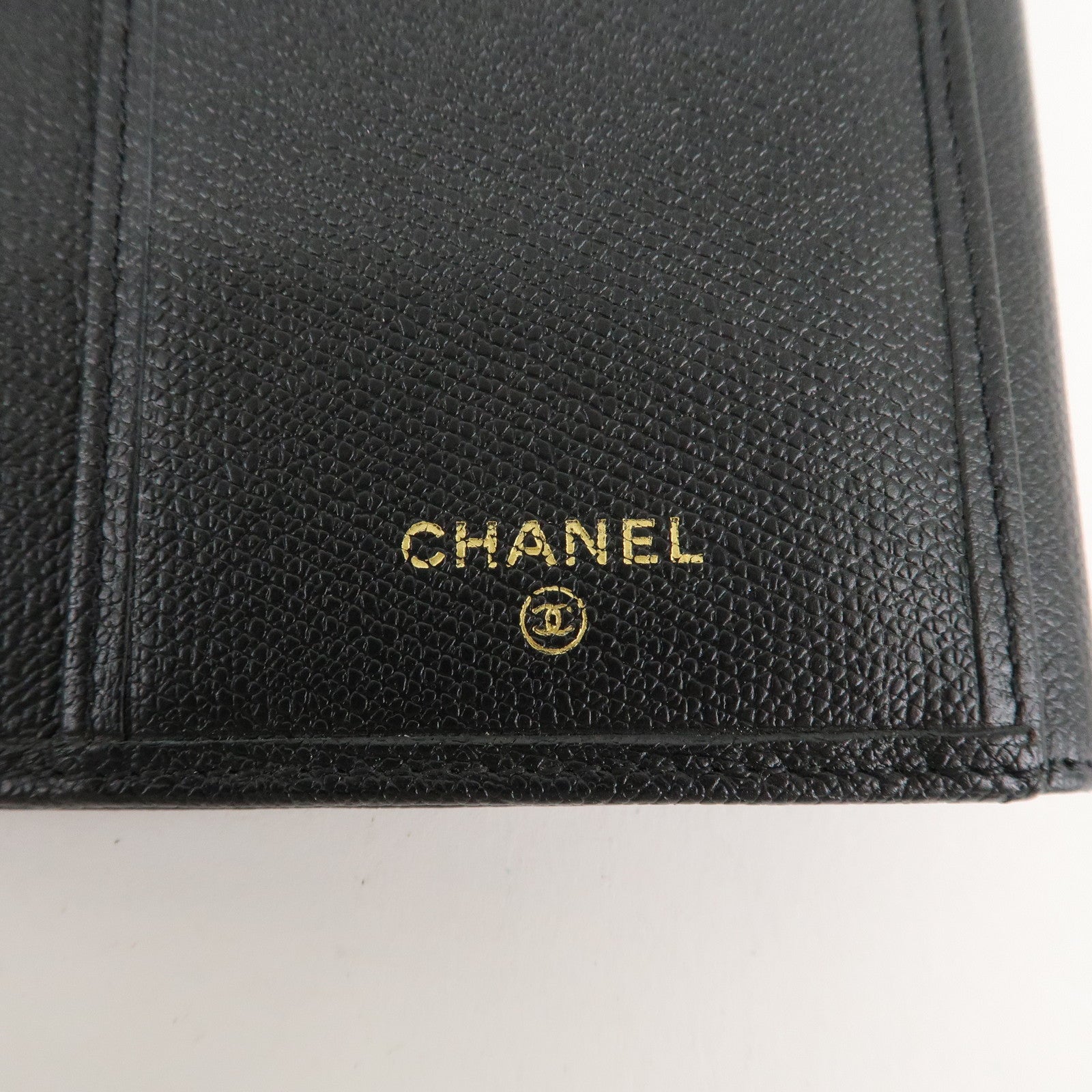 CHANEL Leather Coco Mark Double Hook Long Wallet Black Gold HDW