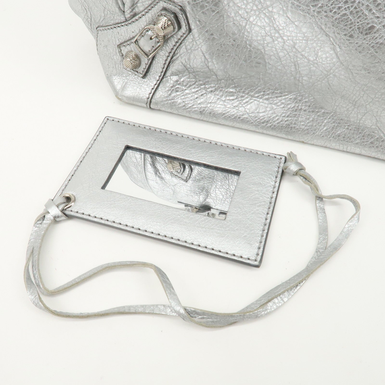 BALENCIAGA Giant Sunday Leather Hand Bag Silver 309537