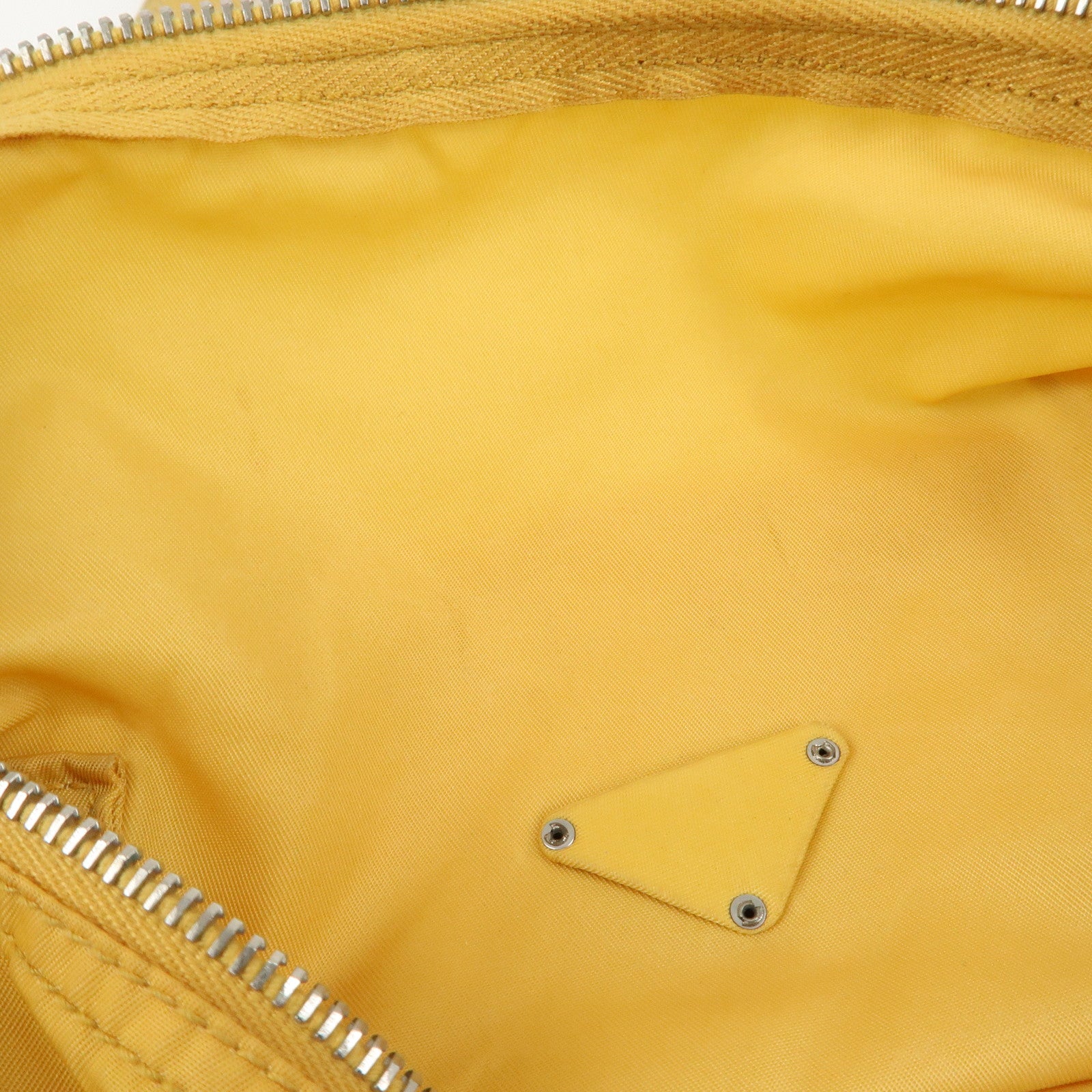 PRADA Logo Nylon Leather Boston Bag Shoulder Bag Yellow Silver Used