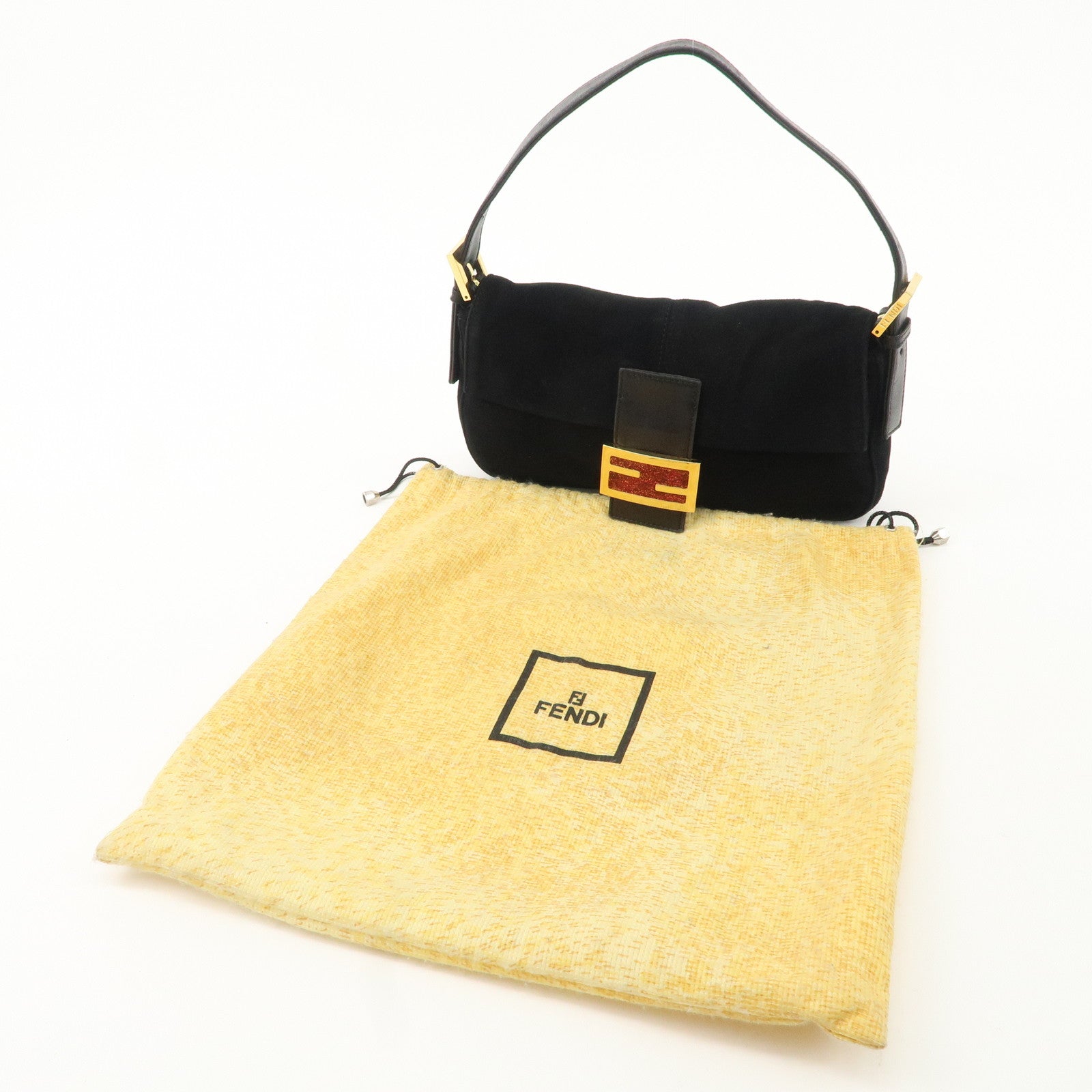 FENDI Mamma Bucket Suede Leather Shoulder Bag Black 26424