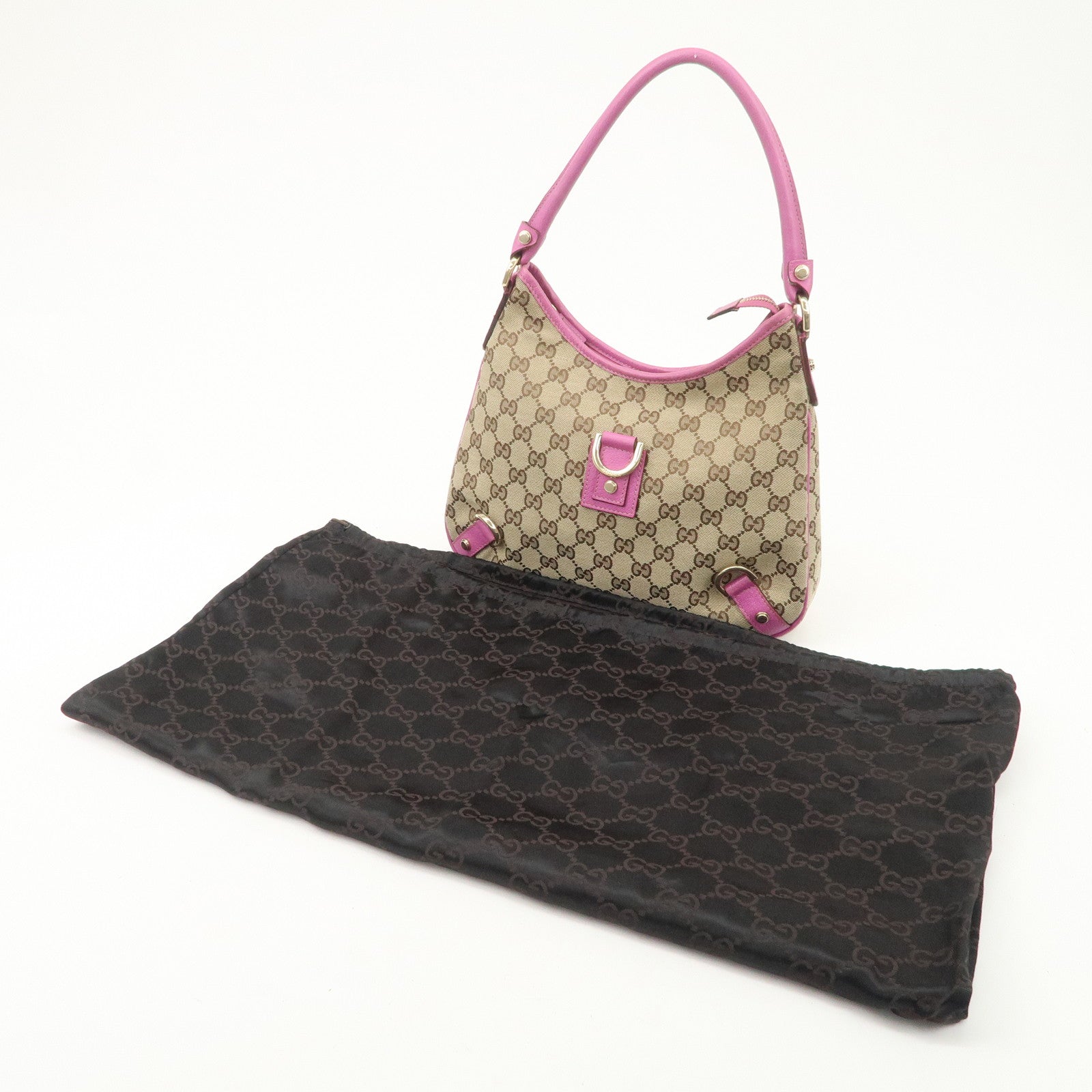 GUCCI Abbey GG Canvas Leather Shoulder Bag Beige Pink 130739 Used