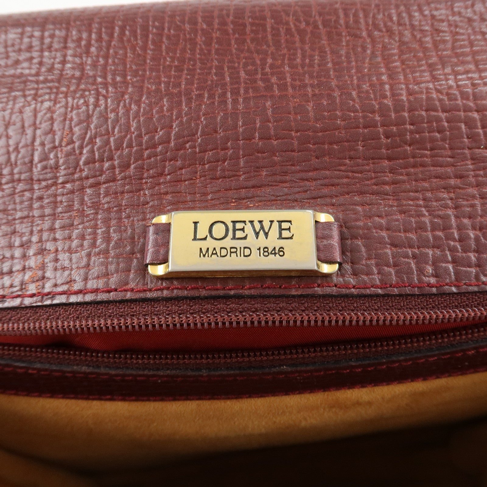 LOEWE Barcelona Leather 2 Way Hand Bag Shoulder Bag Wine